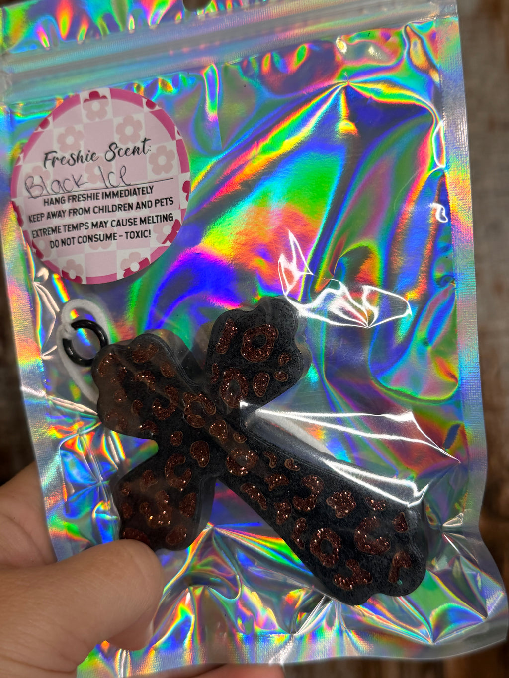 Leopard Cross Car Freshie | Black Ice Scent