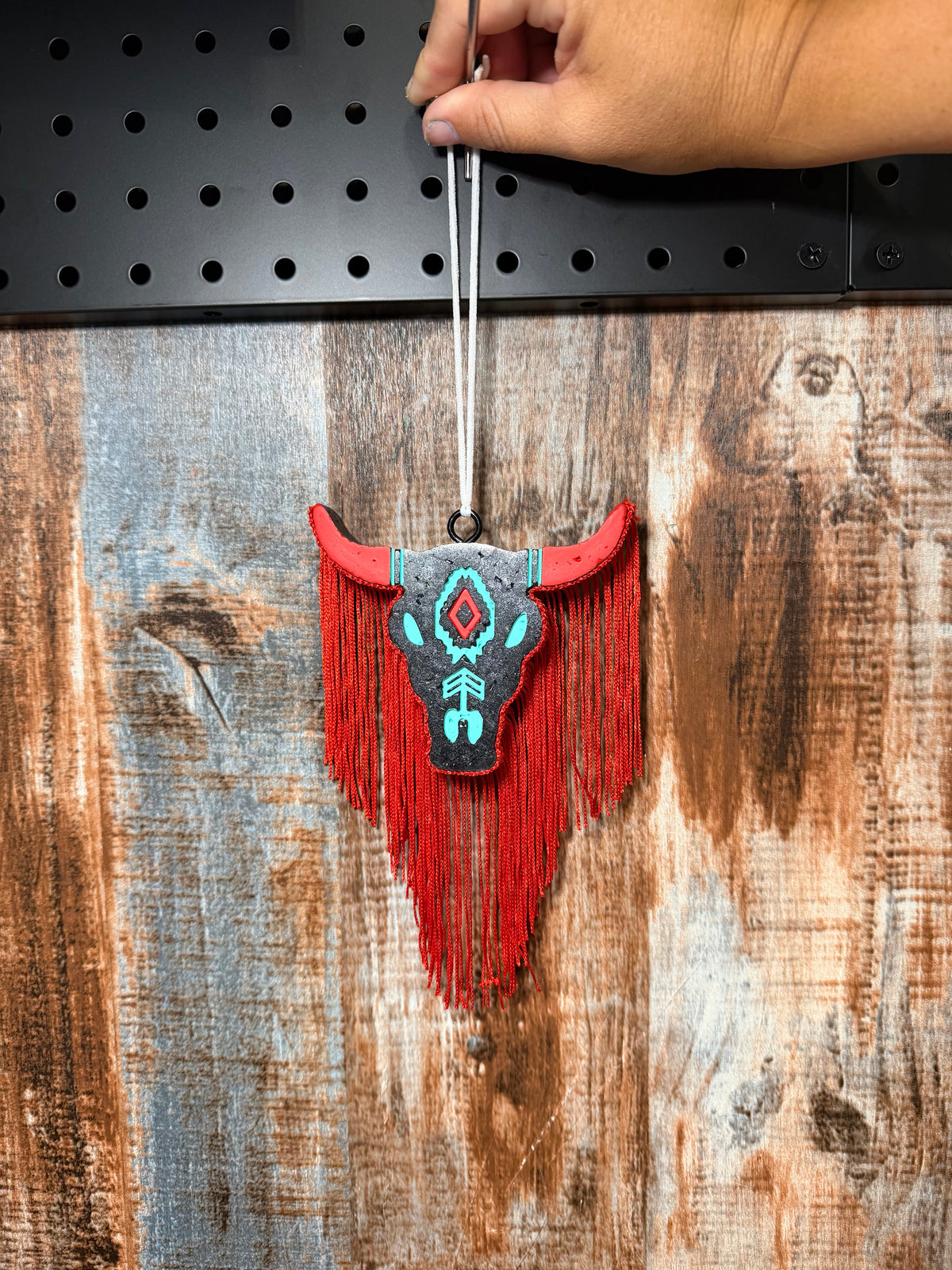 Western Bull Skull Car Freshie with Red Fringe | Leather & Lace Scent | Boho Cowgirl Car Air Freshener | Rustic Western Car Charm | Handmade