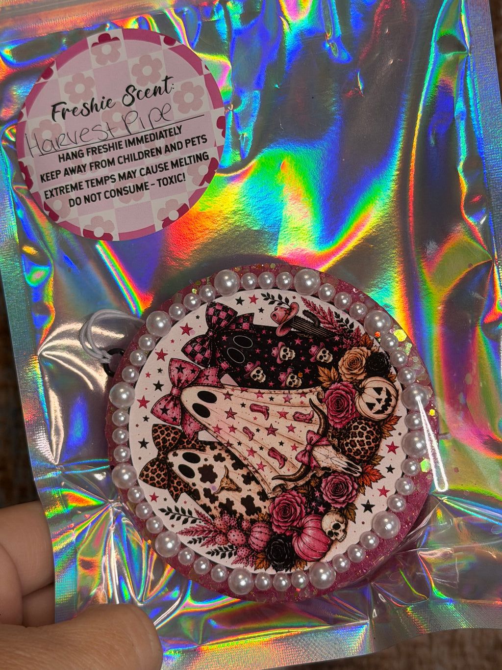 Pink Western Halloween Car Freshie | Cowgirl Ghost Air Freshener | Harvest Pipe Scent