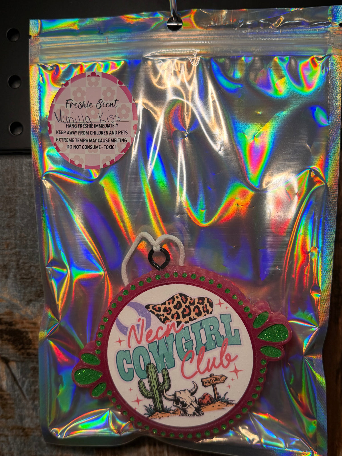Neon Cowgirl Club Car Freshie | Vanilla Kiss Scent | Western Cowgirl Car Air Freshener | Cactus & Cow Skull | Handmade Auto Freshener