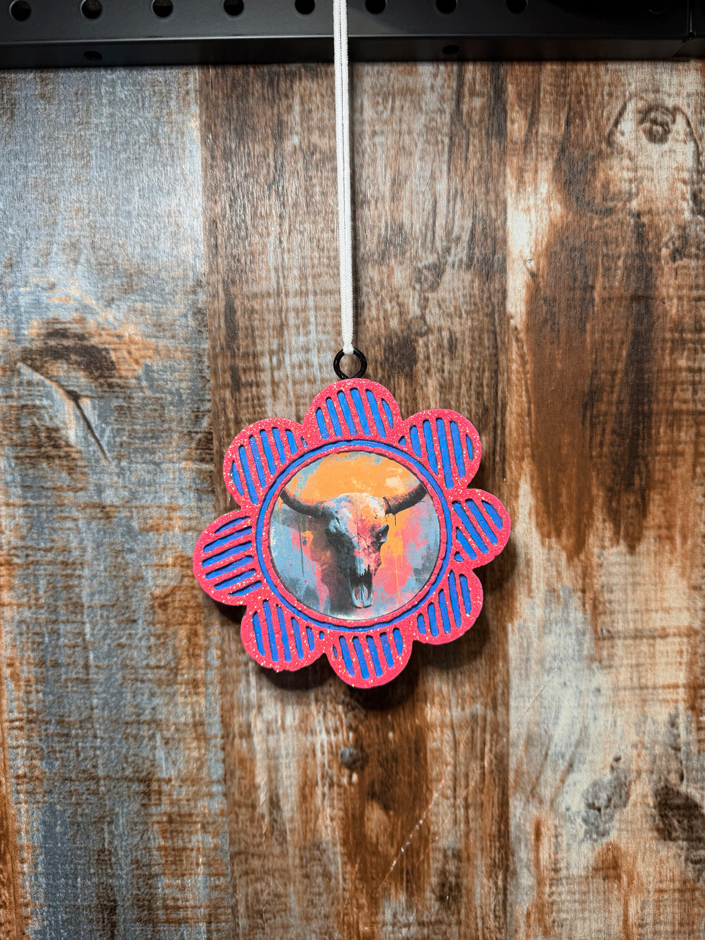 Western Longhorn Floral Car Freshie | Belle Scent | Colorful Cow Skull Car Air Freshener | Boho Cowgirl Car Charm | Handmade Auto Freshener