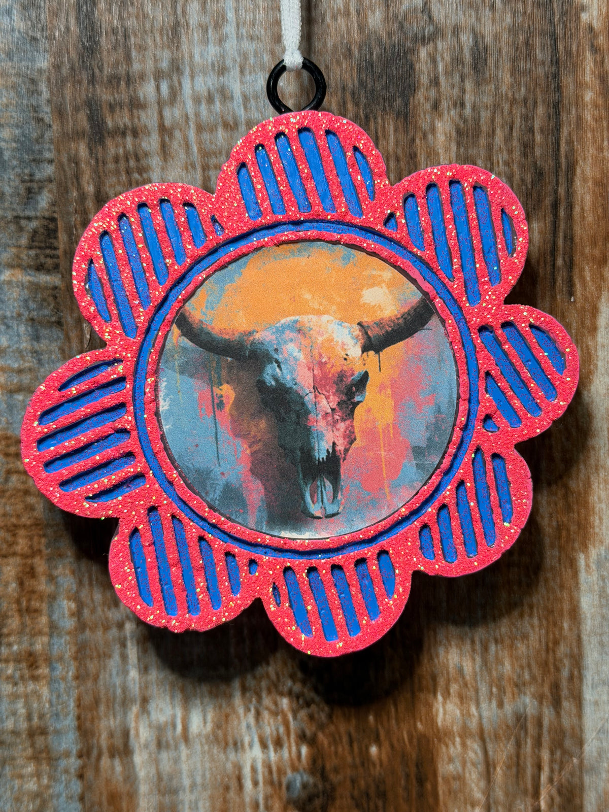 Western Longhorn Floral Car Freshie | Belle Scent | Colorful Cow Skull Car Air Freshener | Boho Cowgirl Car Charm | Handmade Auto Freshener