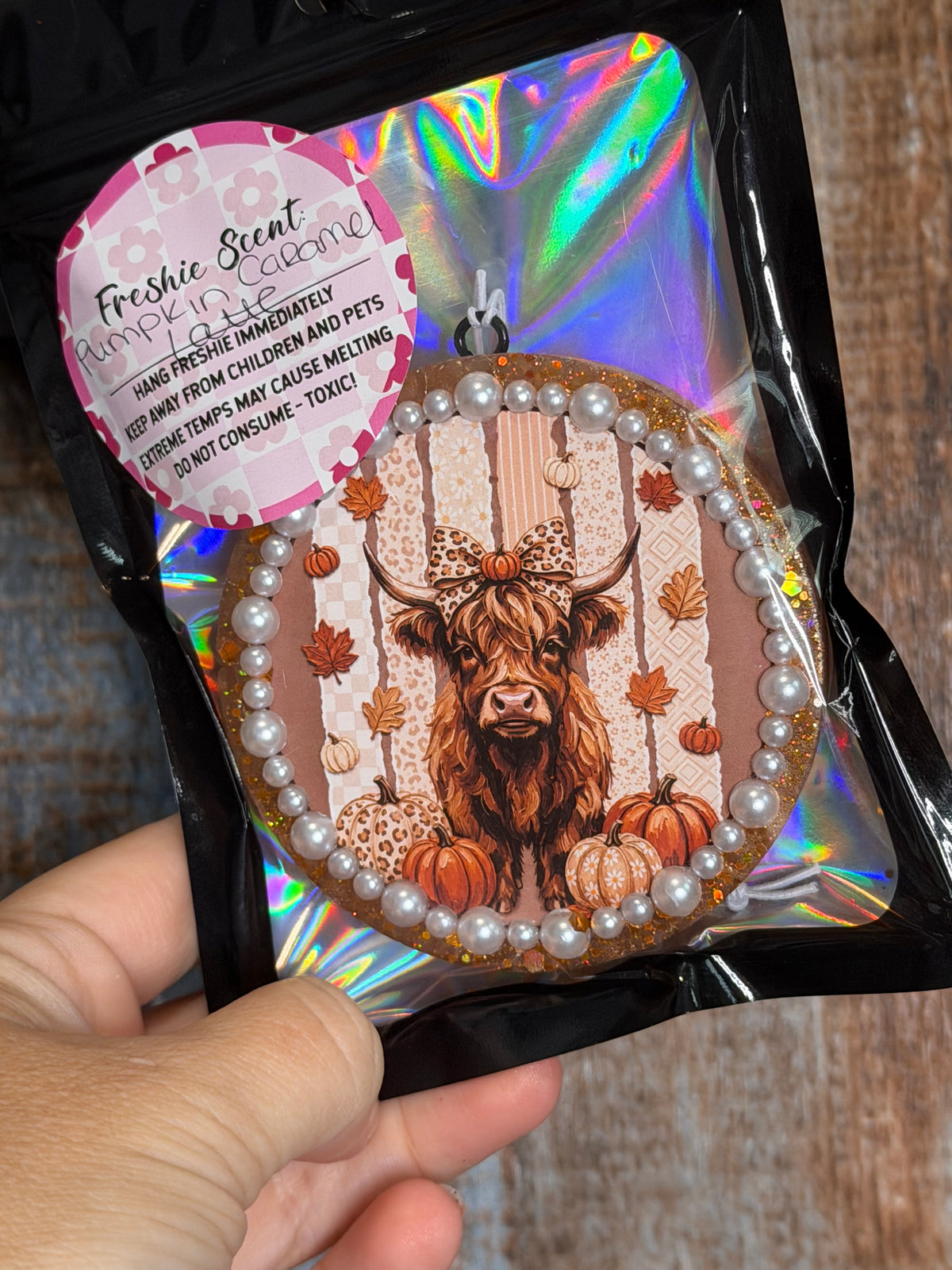 Fall Highland Cow Car Freshie | Pumpkin Western Air Freshener | Pumpkin Caramel Latte Scent
