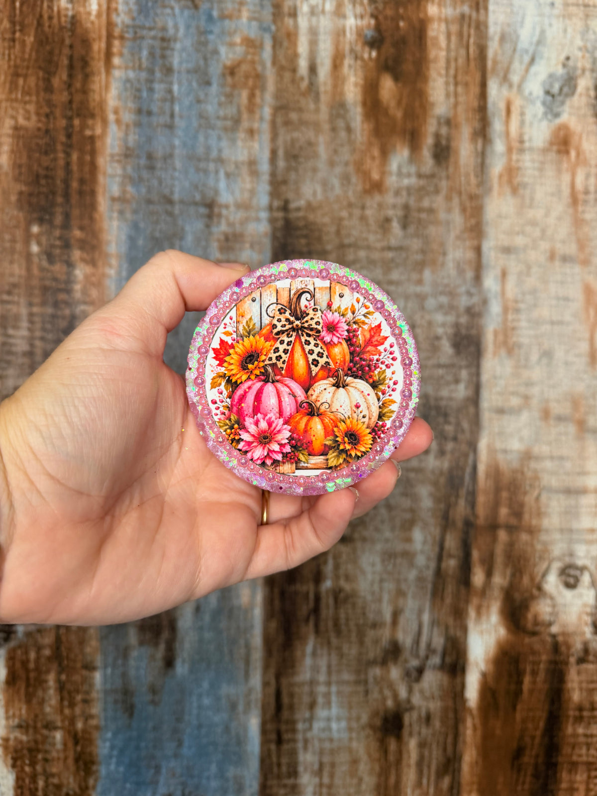 Pink Pumpkin Car Freshie | Leather & Lace Scent | Floral Fall Car Air Freshener | Leopard Bow Pumpkin Freshie | Girly Autumn Car Decor