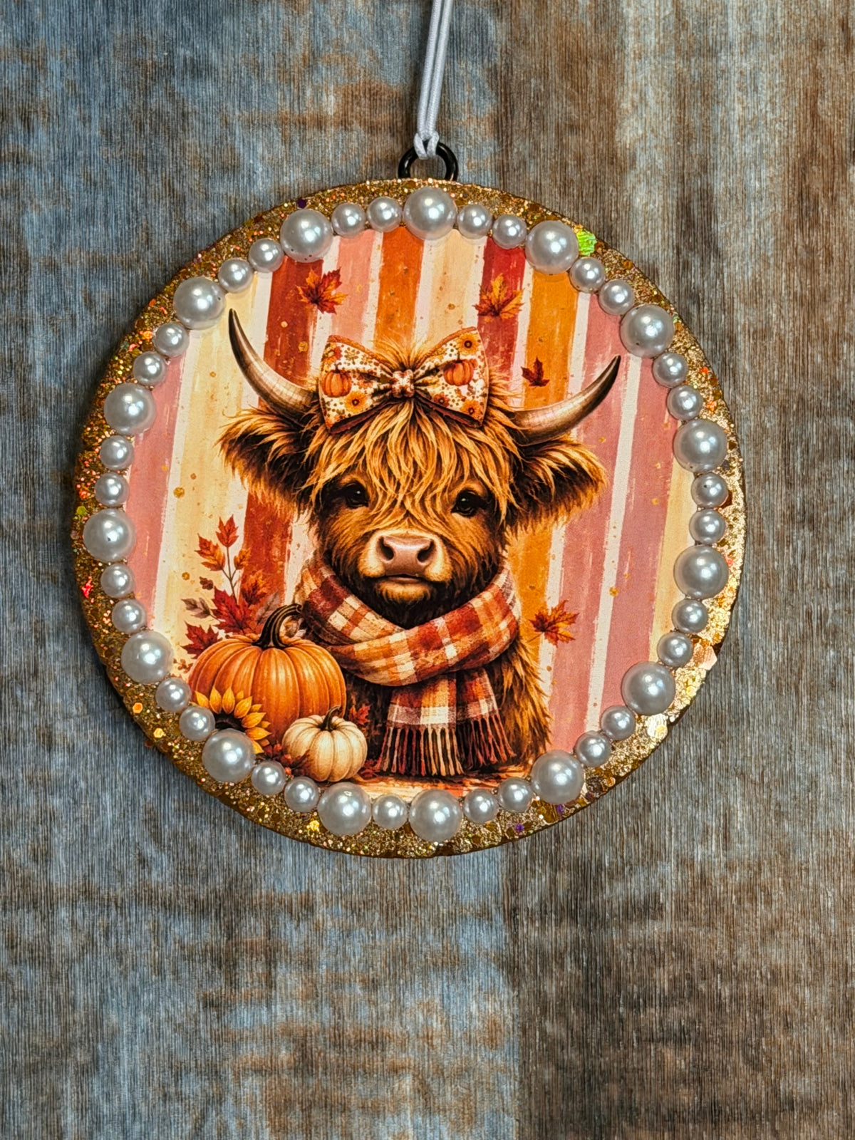 Fall Highland Cow Car Freshie | Pumpkin Cow Air Freshener | Clean Cotton Scent