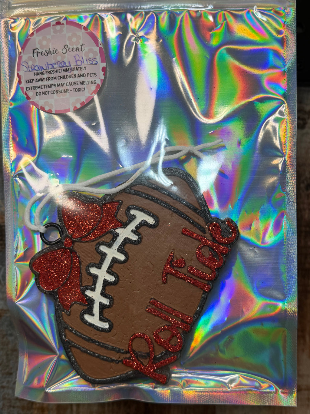 Roll Tide Football Car Freshie – Strawberry Bliss Scent | Crimson Glitter Air Freshener