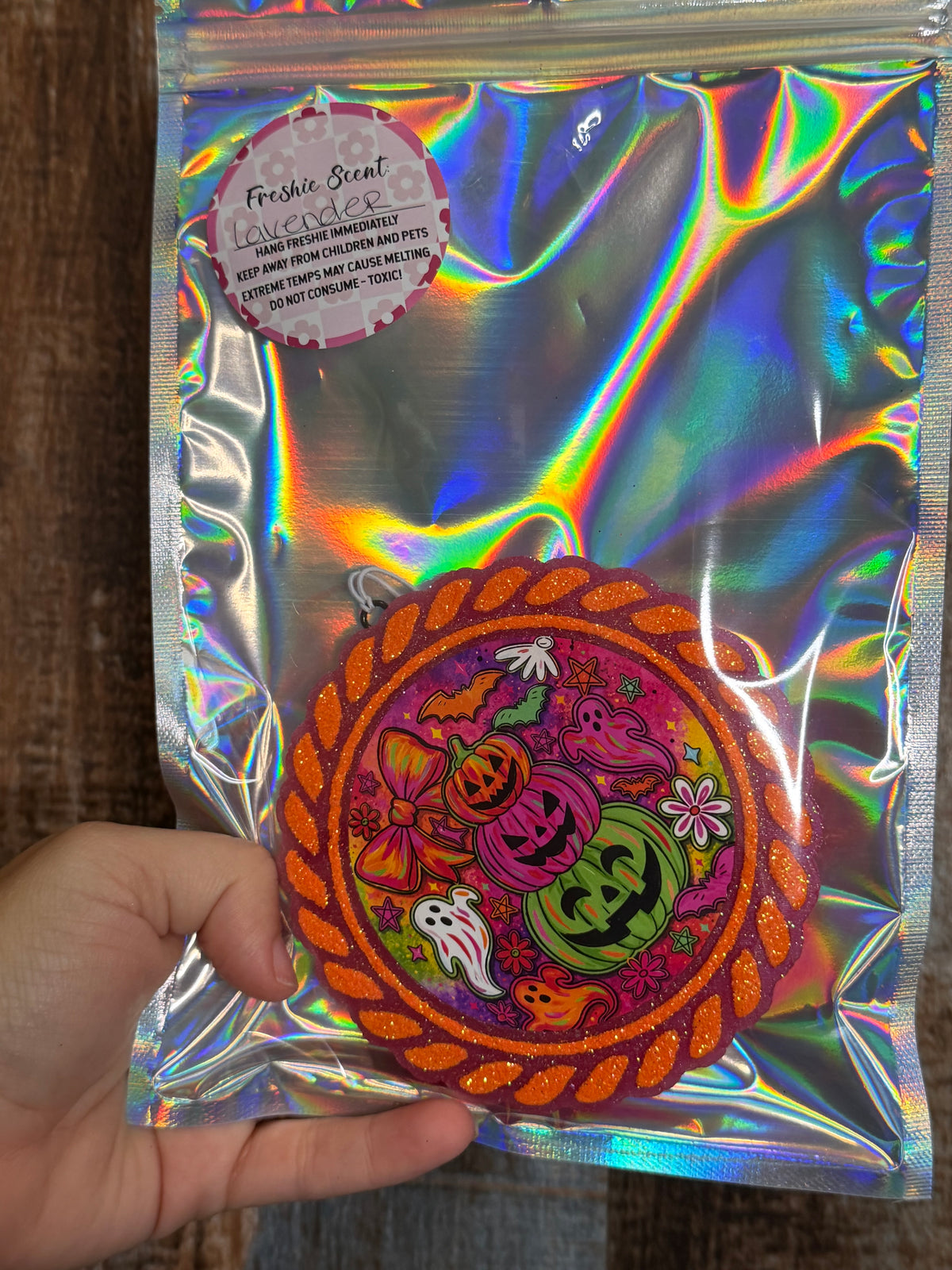 Retro Halloween Pumpkin Car Freshie | Lavender Scent | Glitter Air Freshener