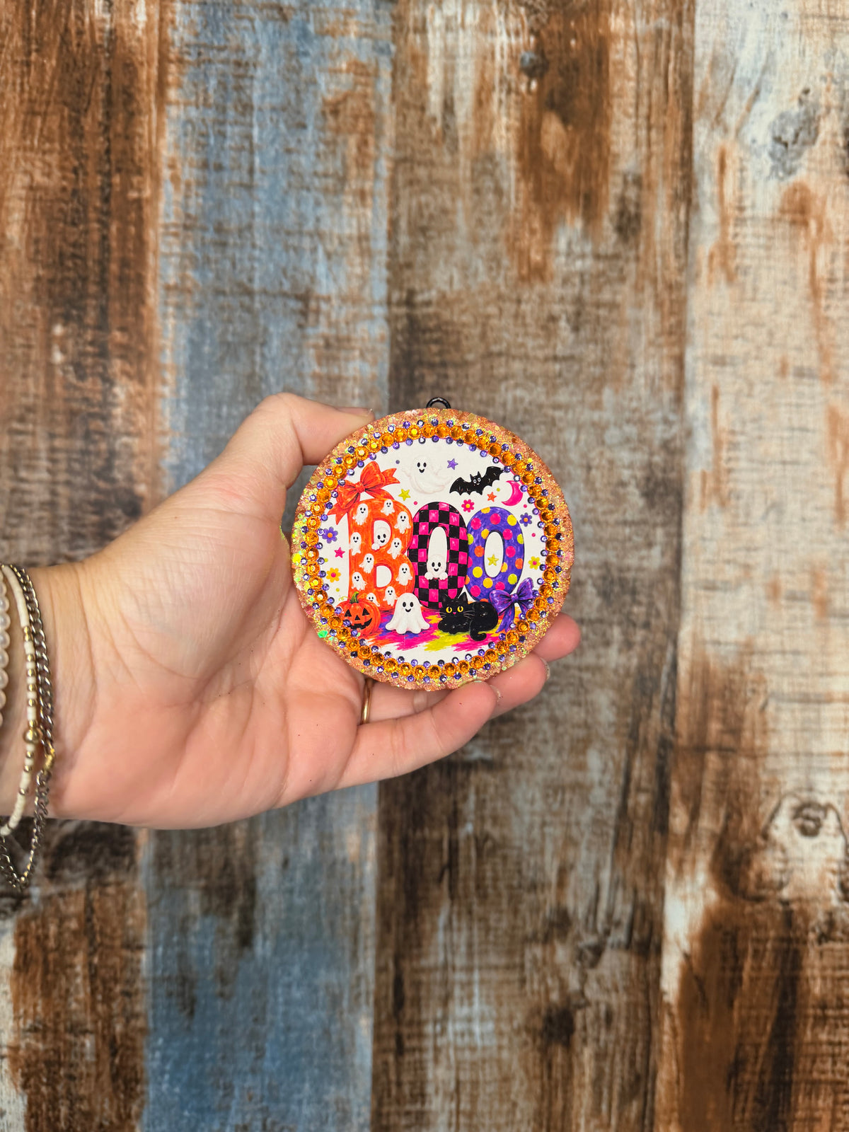 BOO Halloween Car Freshie | Spiced Leather Scent | Colorful Ghost Car Air Freshener | Glitter Halloween Freshie | Spooky Car Decor