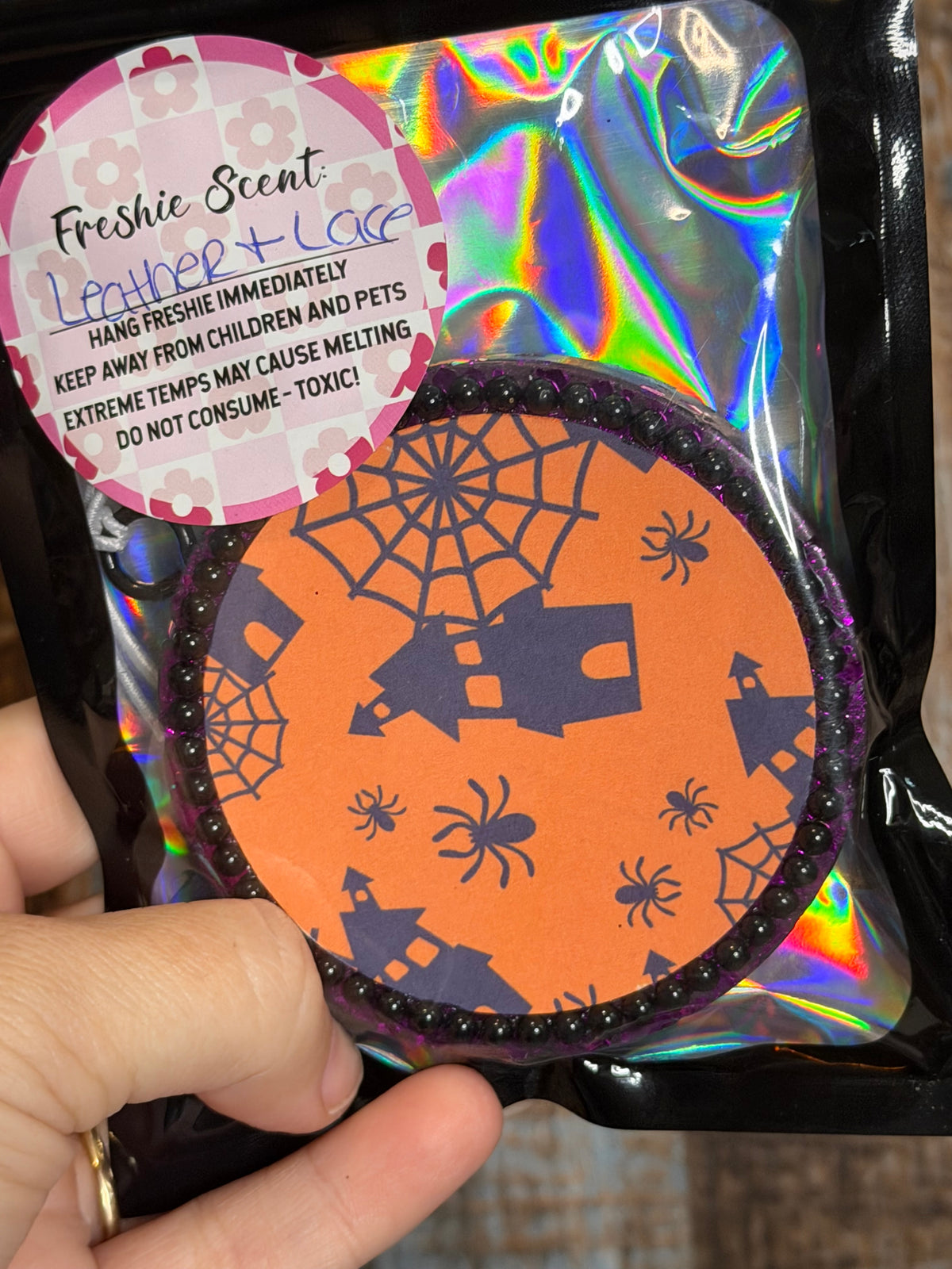 Halloween Haunted House Car Freshie | Spooky Spider Air Freshener | Leather & Lace Scent
