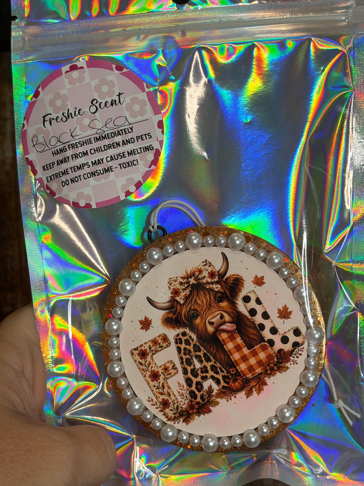 Fall Highland Cow Car Freshie | Leopard FALL Cow Air Freshener | Black Sea Scent