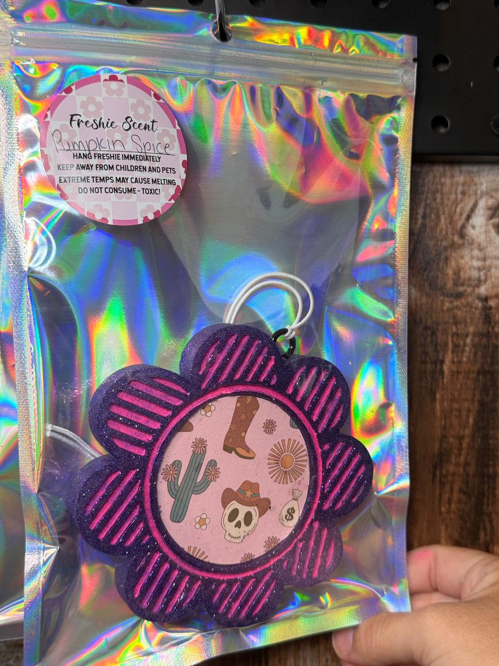 Retro Western Skull Car Freshie – Pumpkin Spice Scent | Cowgirl Halloween Air Freshener