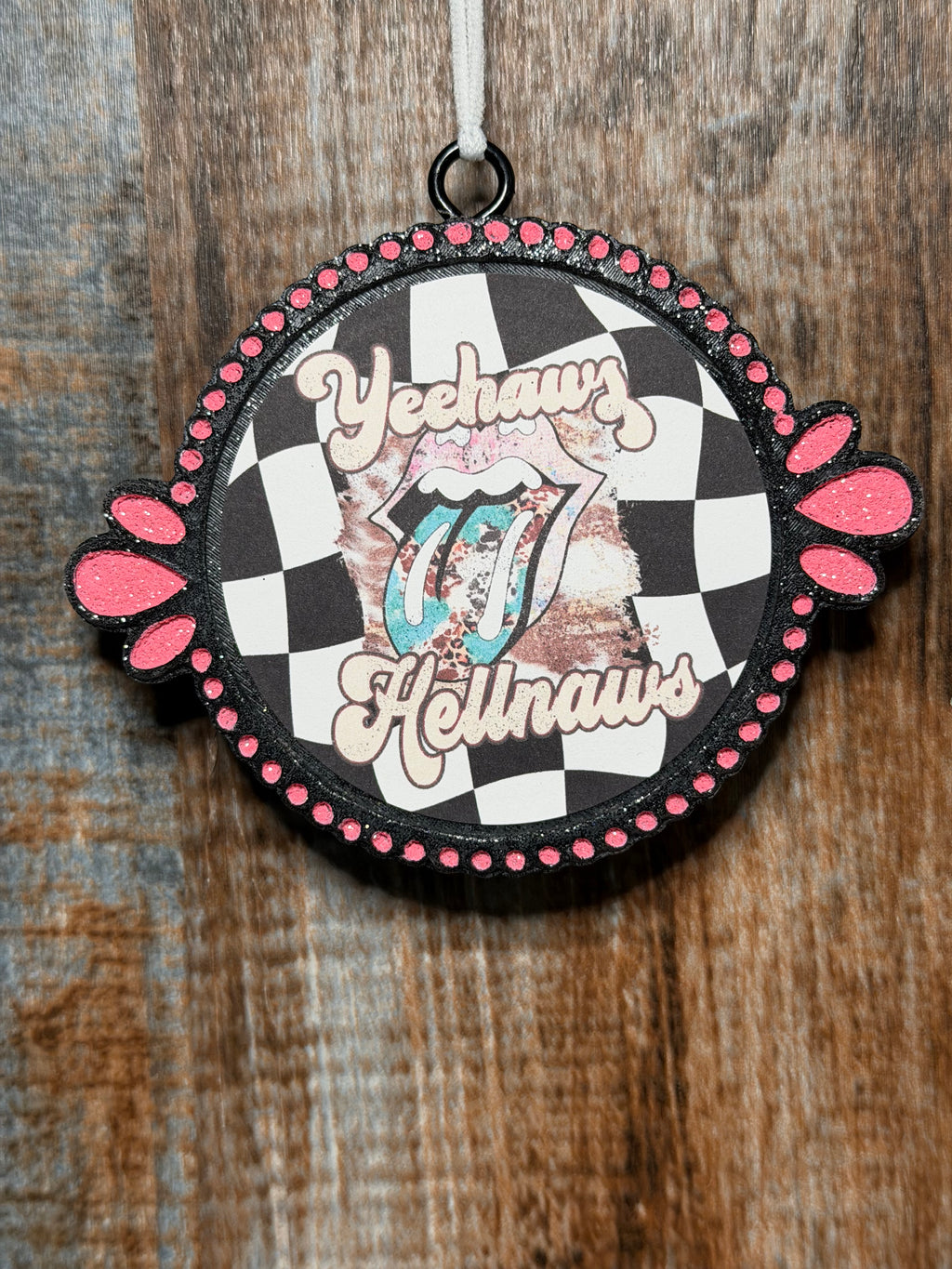 Yeehaws & Hellnaws Car Freshie | Citrus Breeze Scent | Western Cowgirl Car Air Freshener | Checkered Country Car Charm | Handmade