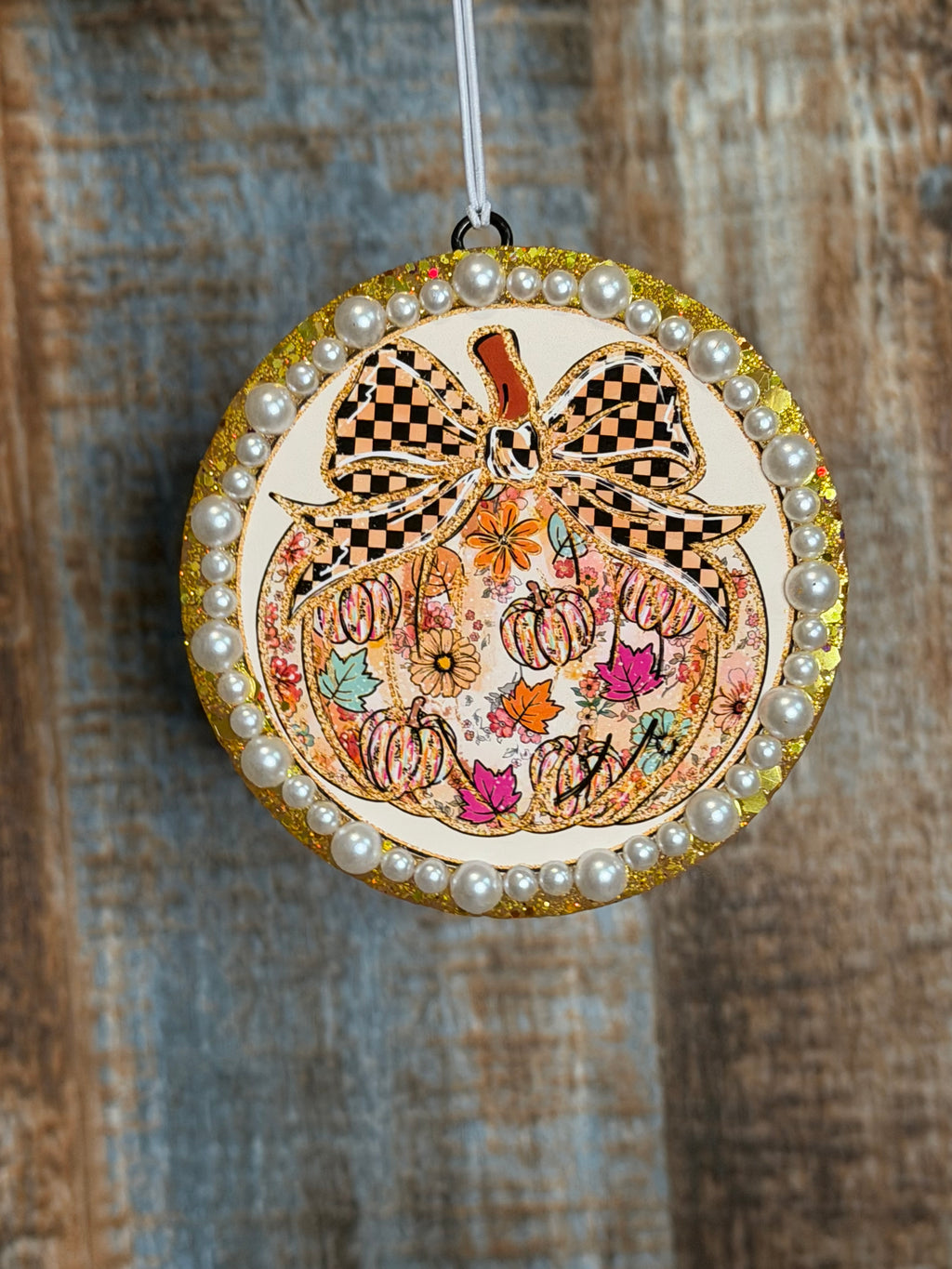 Floral Pumpkin Bow Car Freshie | Girly Fall Air Freshener | Leather & Lace Scent