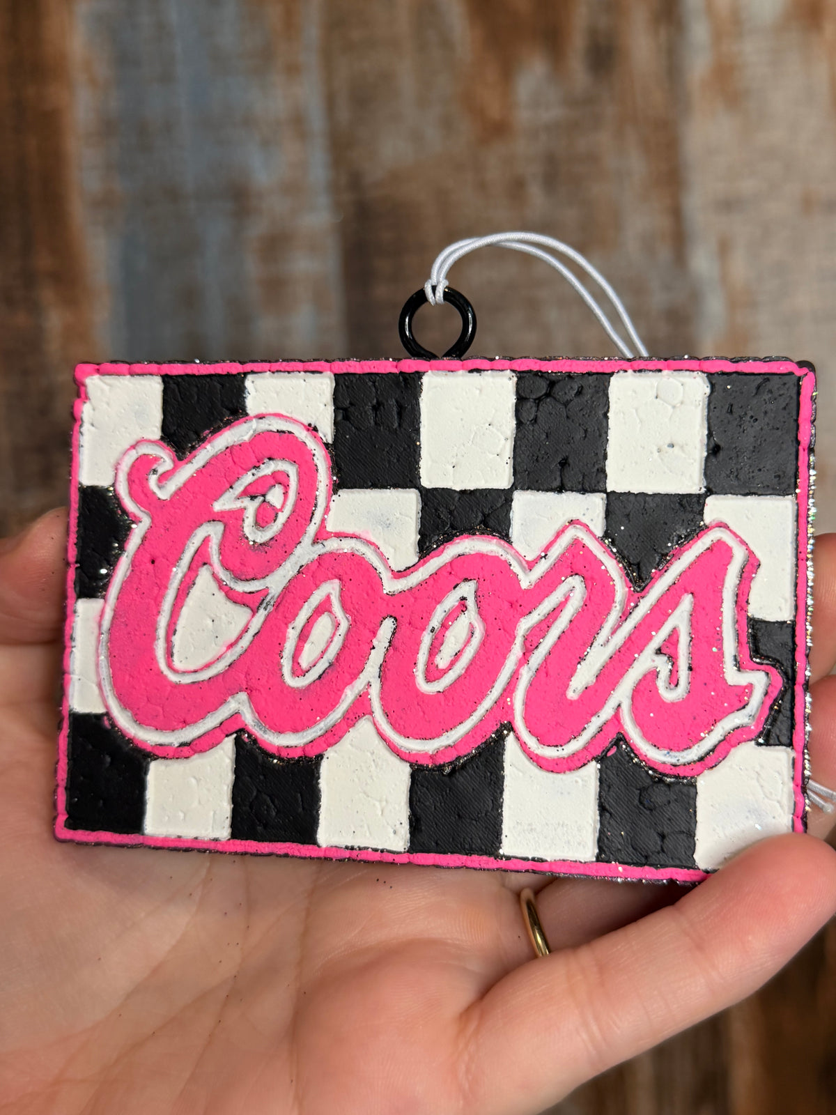 Pink Coors Checkerboard Car Freshie | Strawberry Bliss Scent