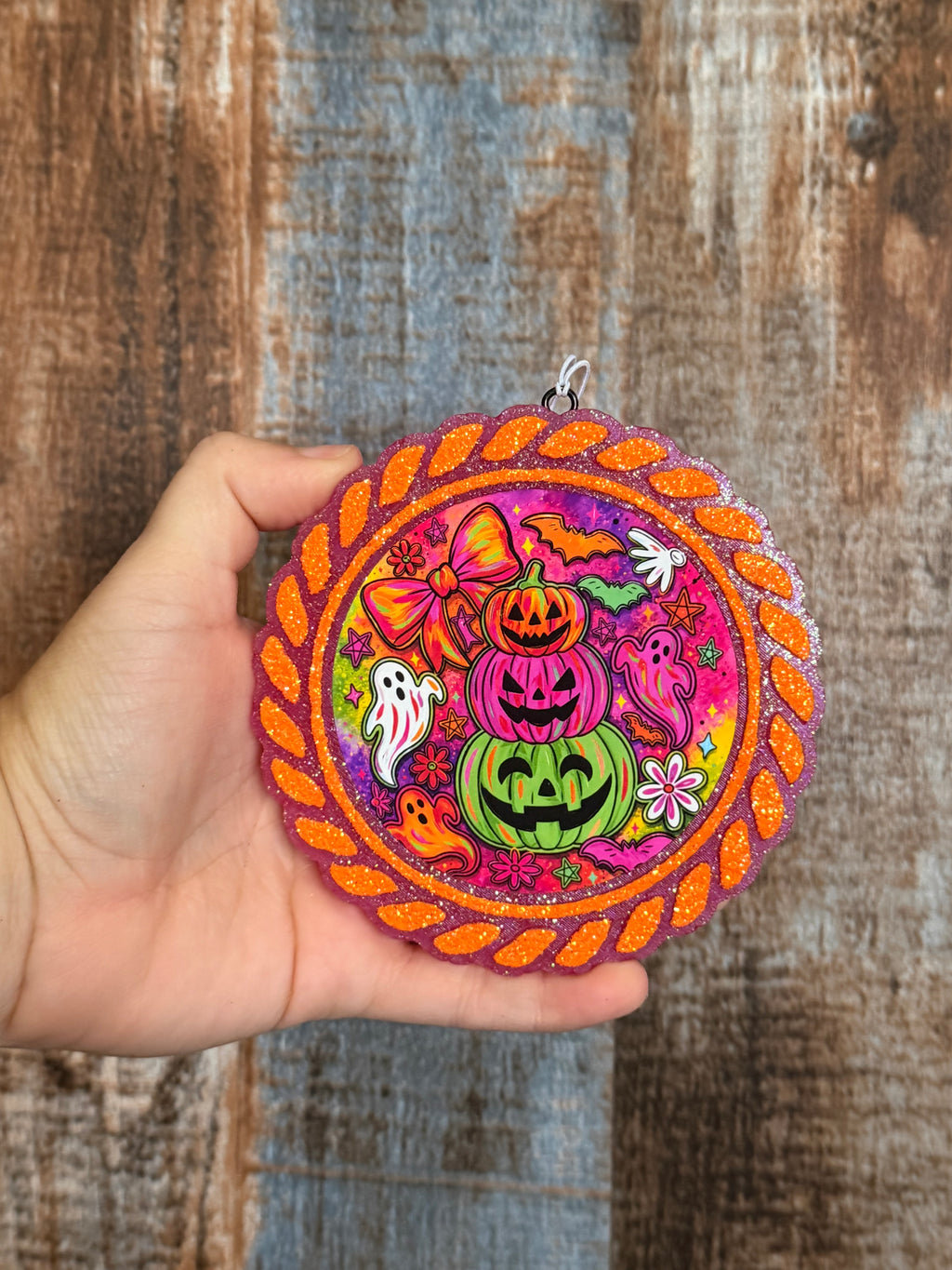 Retro Halloween Pumpkin Car Freshie | Lavender Scent | Glitter Air Freshener