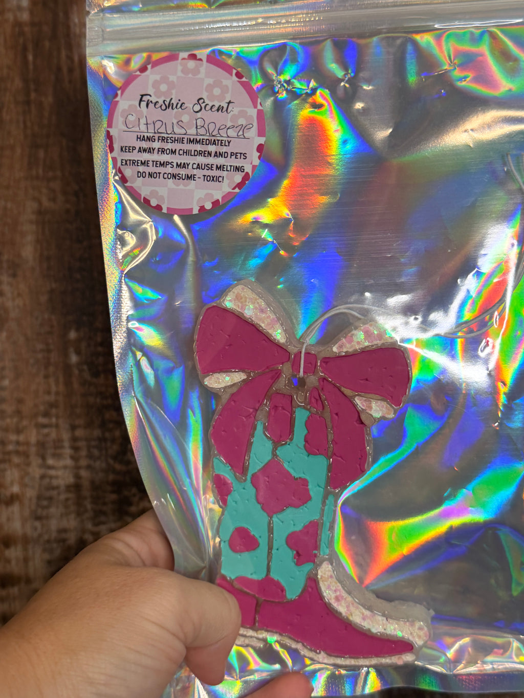 Cowgirl Boot & Bow Car Freshie | Pink Turquoise Western Air Freshener | Citrus Breeze Scent