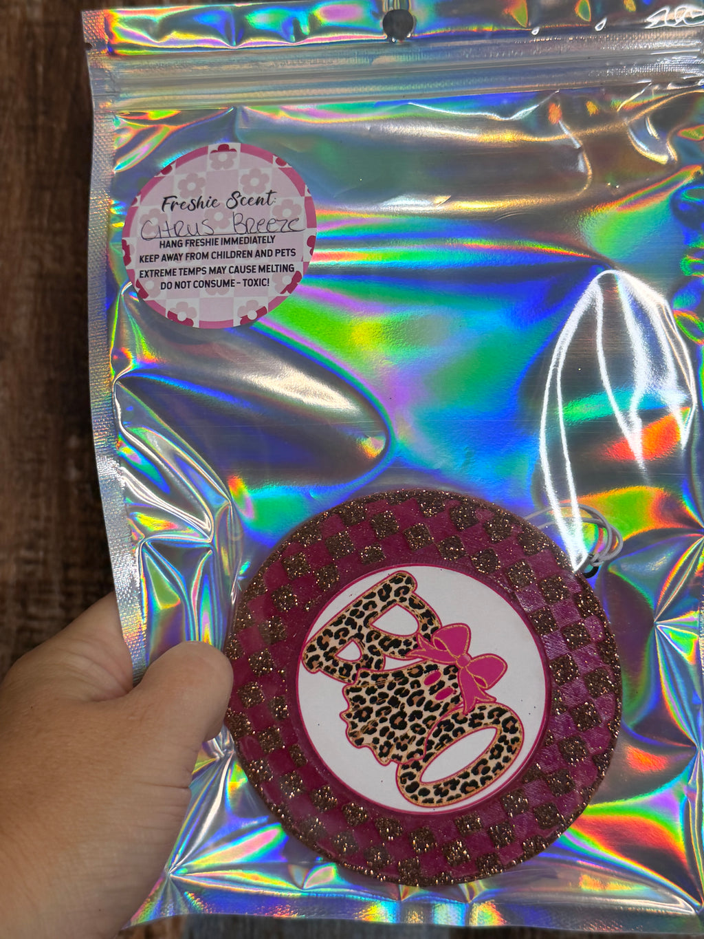 Boo Leopard Print Car Freshie | Pink Glitter Ghost Air Freshener | Citrus Breeze Scent