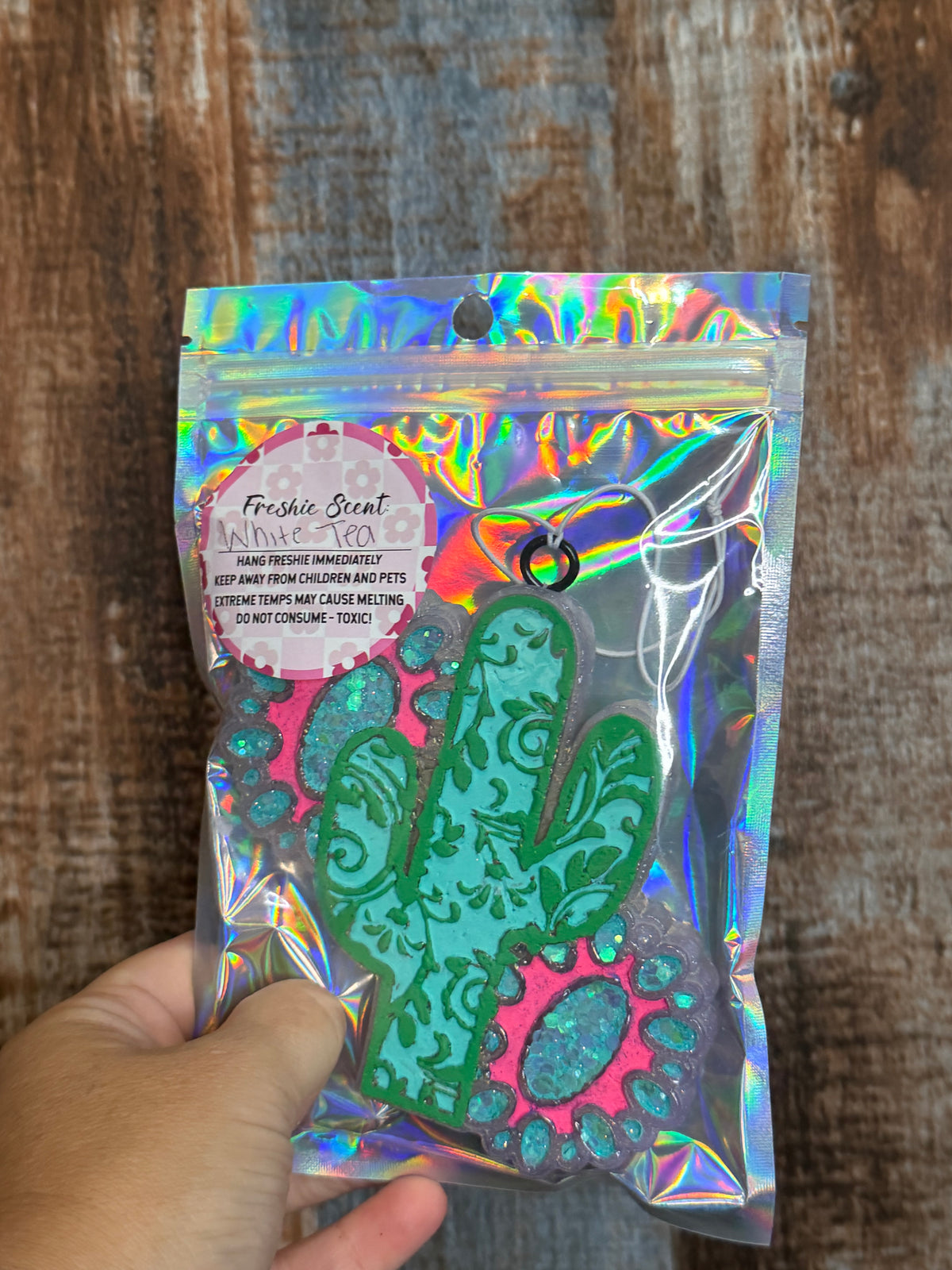 Turquoise Cactus Car Freshie | Pink Western Air Freshener | White Tea Scent