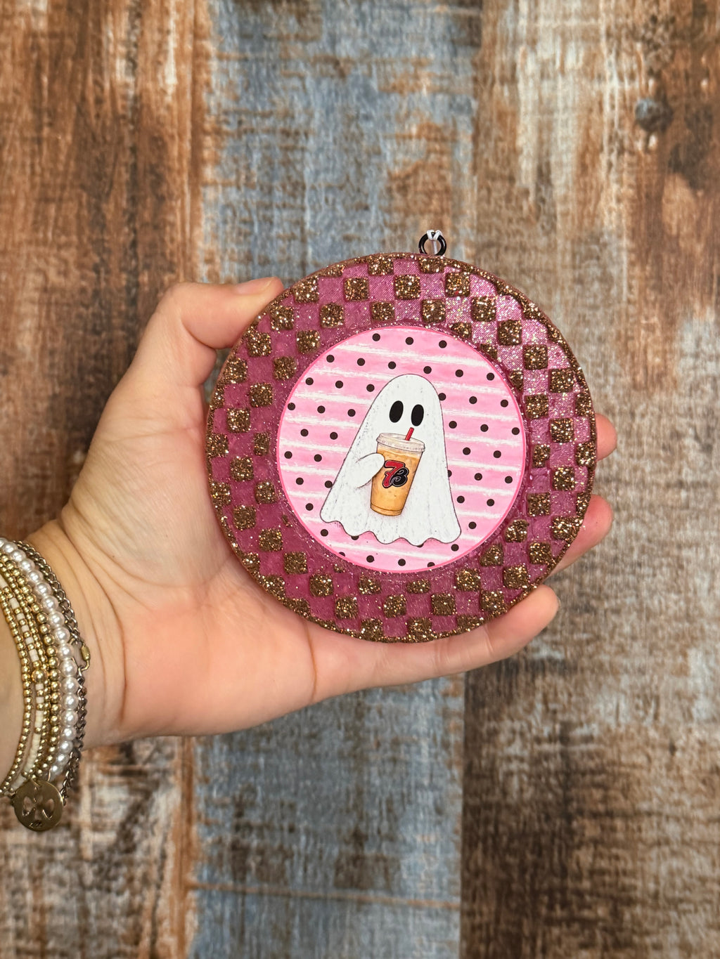 Pink Coffee Ghost Car Freshie | Black Sea Scent | Halloween Air Freshener