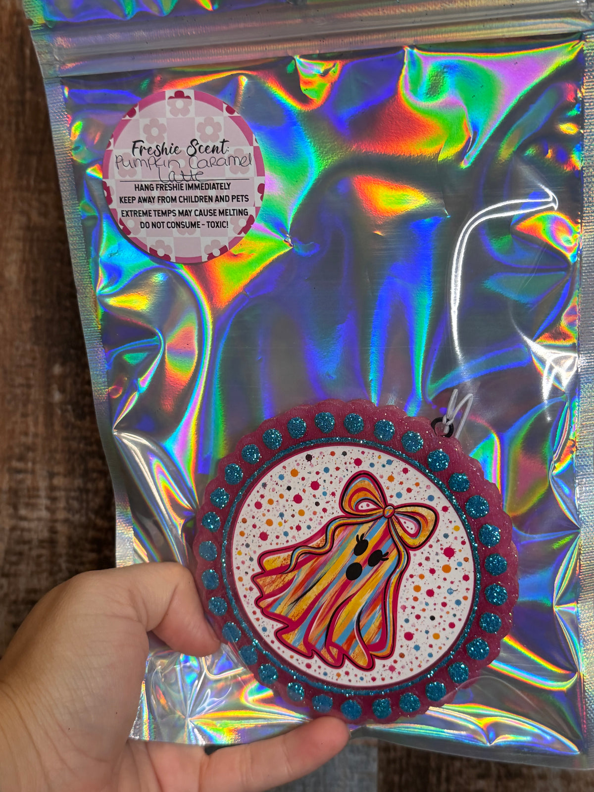 Colorful Ghost Car Freshie | Pumpkin Caramel Latte Scent | Halloween Air Freshener