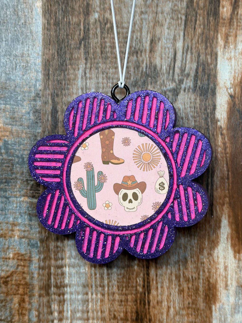 Retro Western Skull Car Freshie – Pumpkin Spice Scent | Cowgirl Halloween Air Freshener