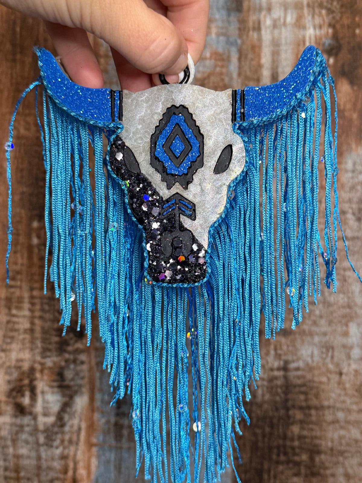 Blue Bull Head Car Freshie | Glitter Western Cow Skull Air Freshener | Magnolia Moon Scent