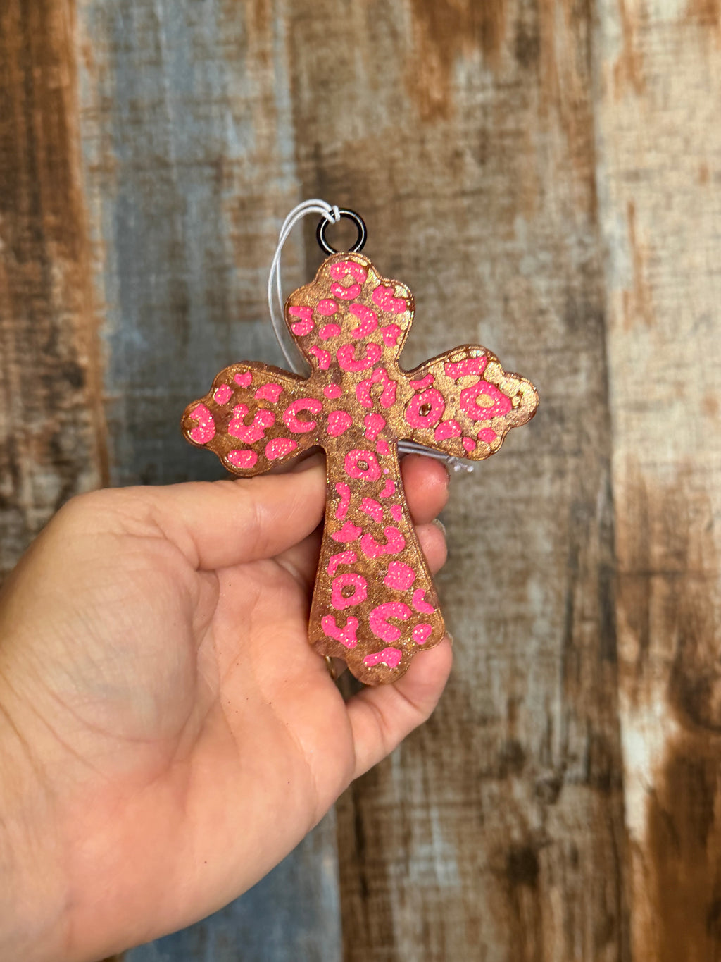 Leopard Cross Car Freshie | Driftwood & Hide Scent
