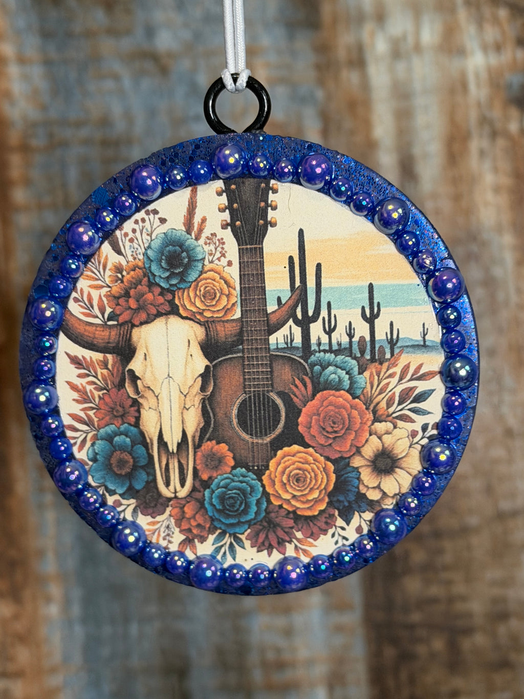Western Bull Skull Car Freshie | Floral Guitar Cowgirl Air Freshener | Pear Scent