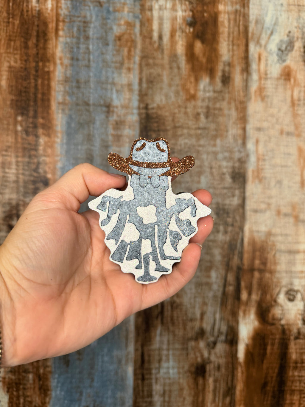 Cowboy Ghost Car Freshie | Caramel Cabana Scent | Cow Print Western Ghost Air Freshener | Glitter Cowgirl Car Freshie | Spooky Western Decor