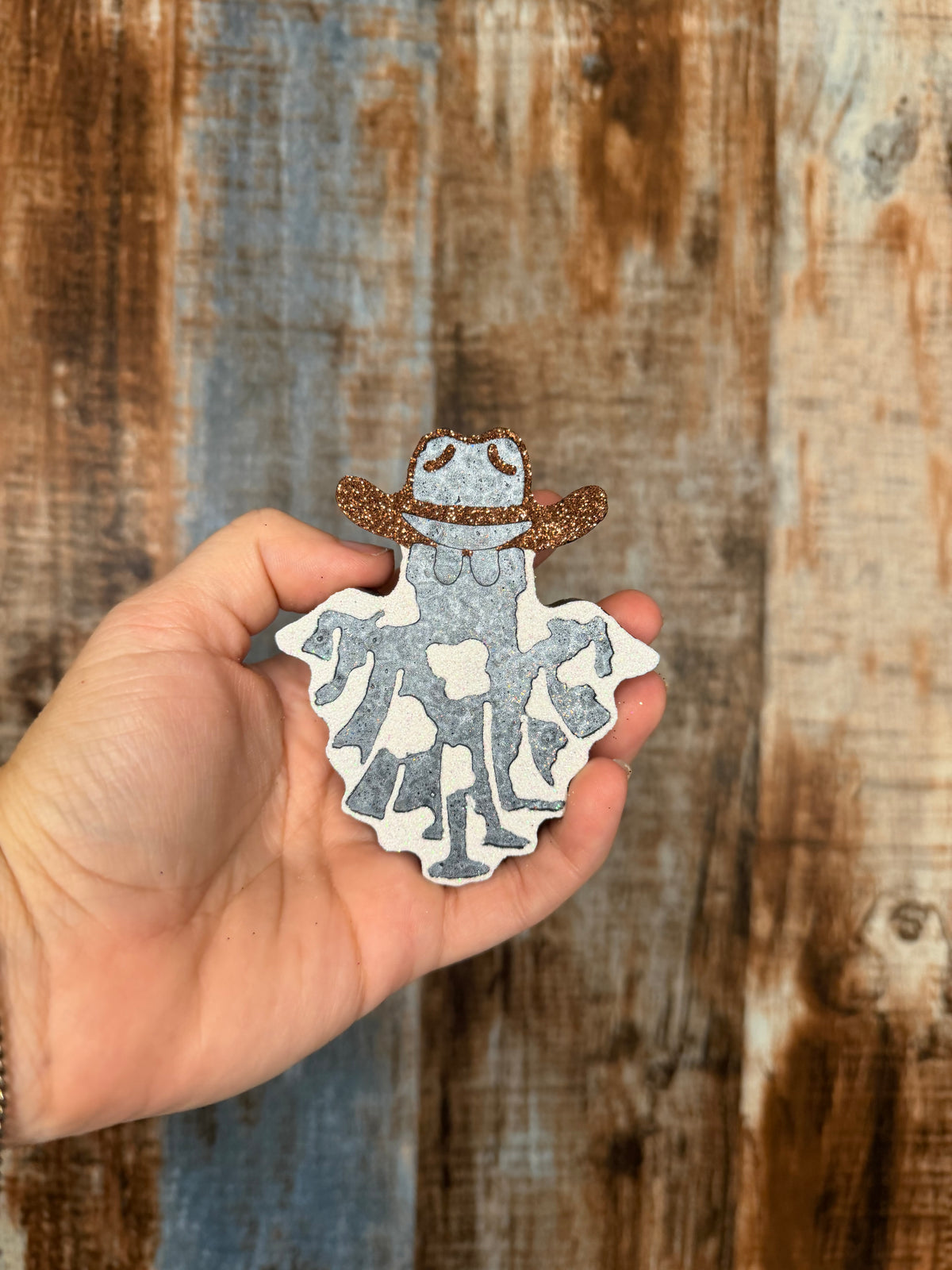 Cowboy Ghost Car Freshie | Caramel Cabana Scent | Cow Print Western Ghost Air Freshener | Glitter Cowgirl Car Freshie | Spooky Western Decor