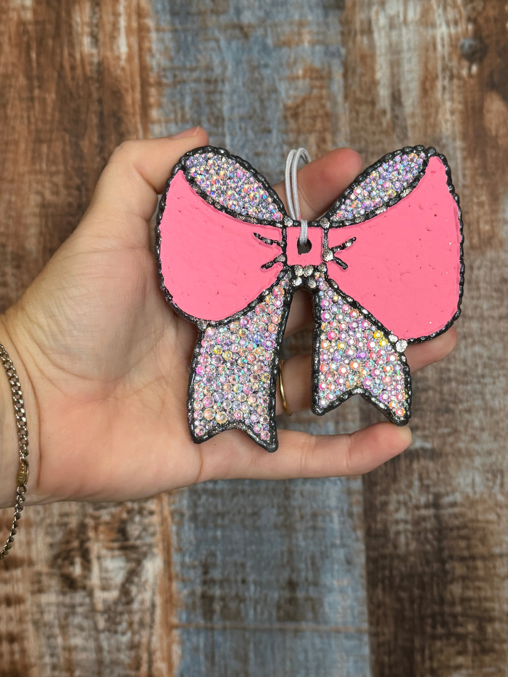 Pink Rhinestone Bow Car Freshie | Girly Bling Air Freshener | Golden Harvest Scent