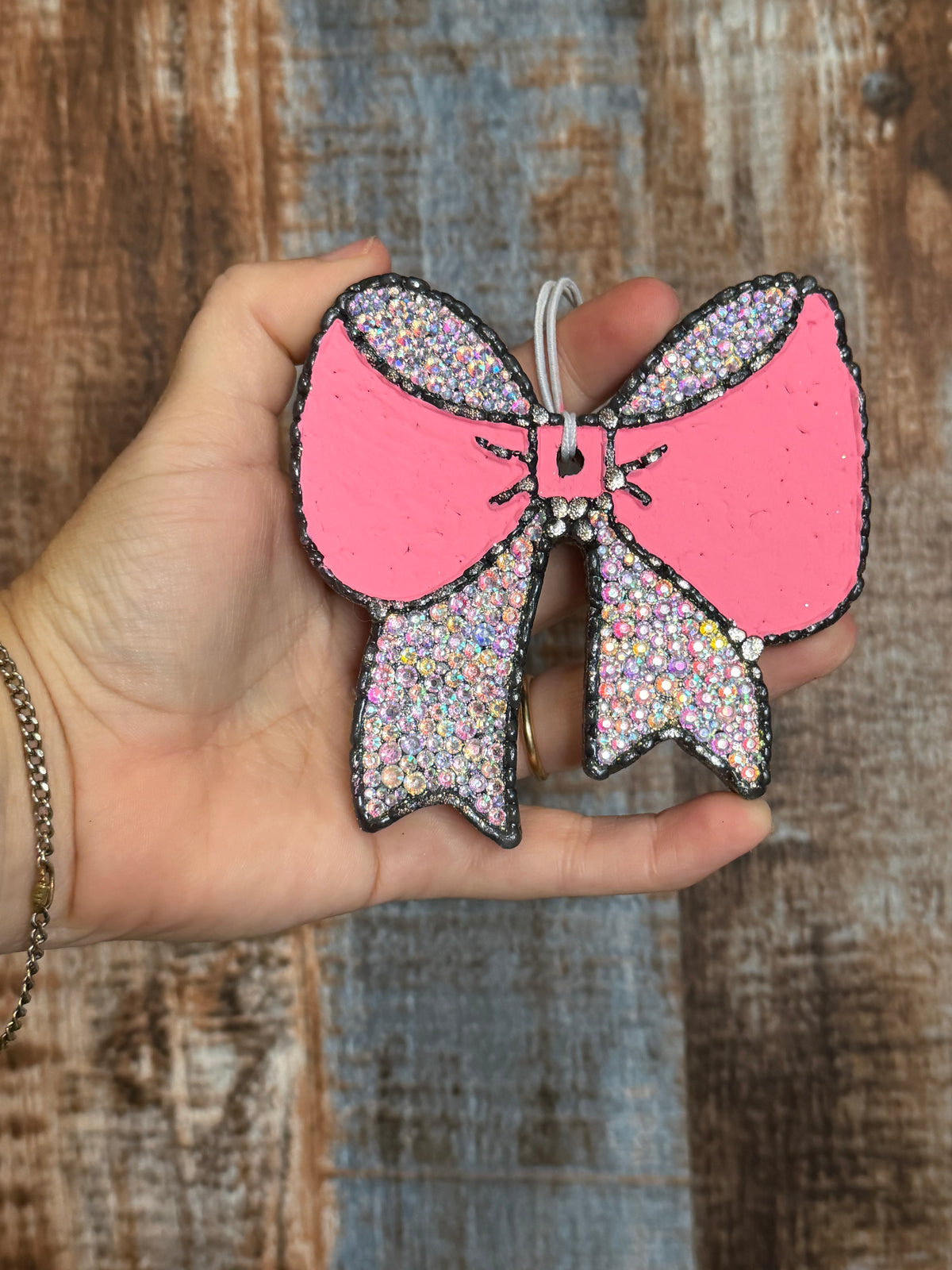 Pink Rhinestone Bow Car Freshie | Girly Bling Air Freshener | Golden Harvest Scent