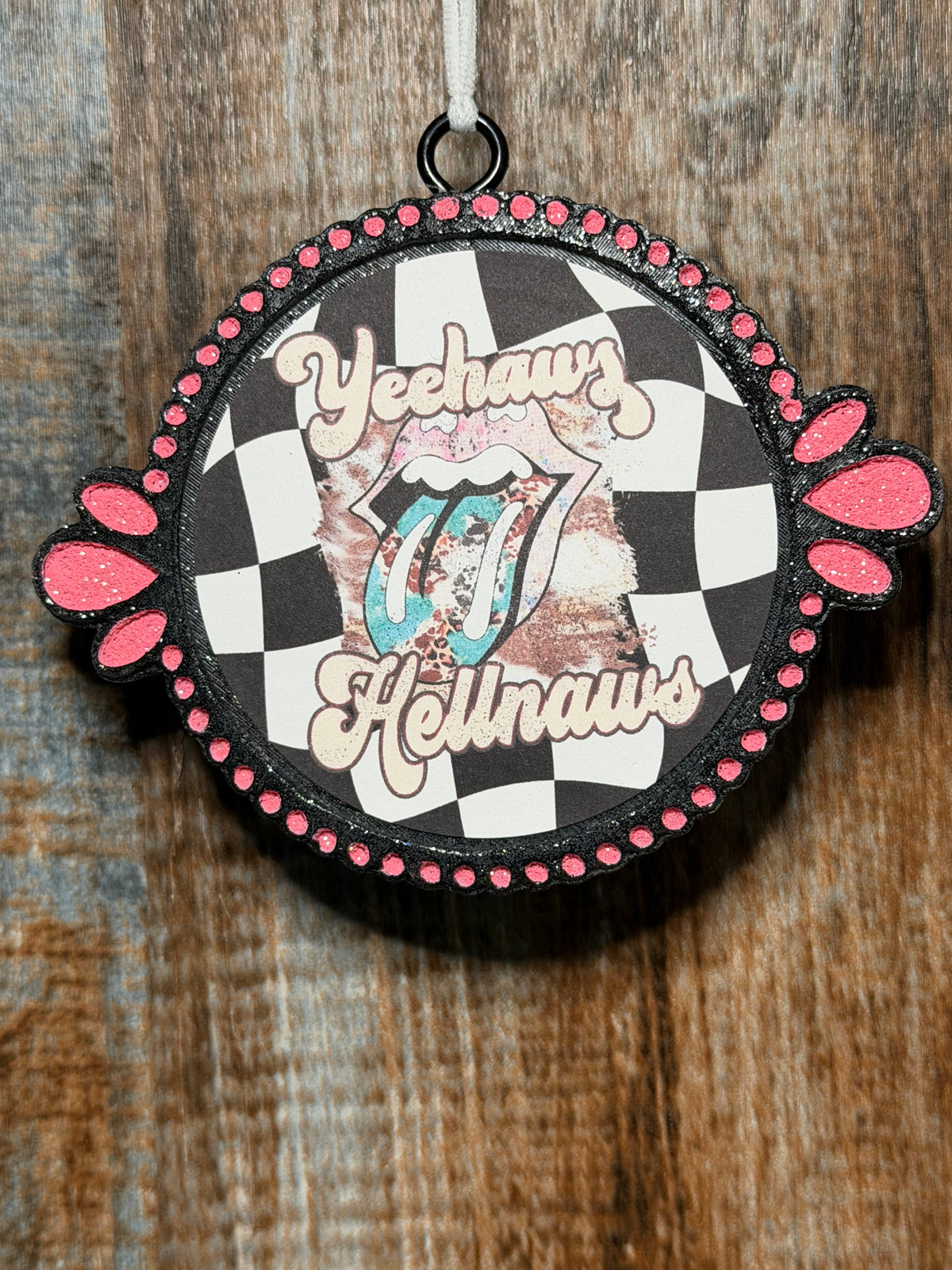 Yeehaws & Hellnaws Car Freshie | Citrus Breeze Scent | Western Cowgirl Car Air Freshener | Checkered Country Car Charm | Handmade