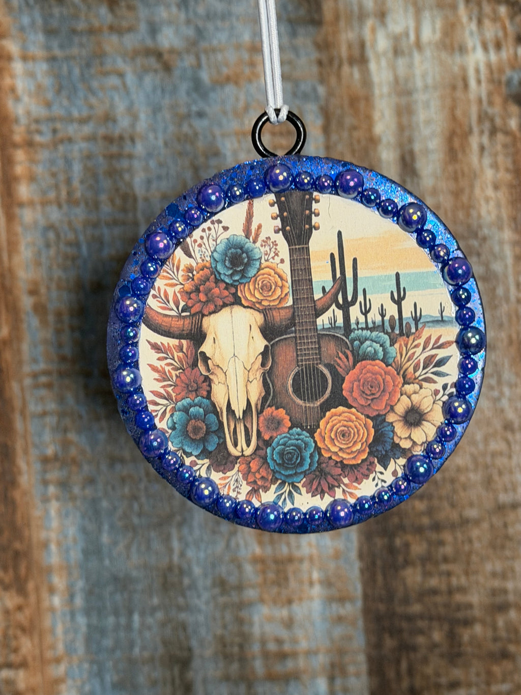 Western Bull Skull Car Freshie | Floral Guitar Cowgirl Air Freshener | Pear Scent