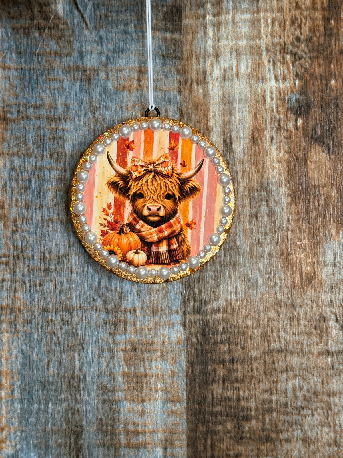 Fall Highland Cow Car Freshie | Pumpkin Cow Air Freshener | Clean Cotton Scent