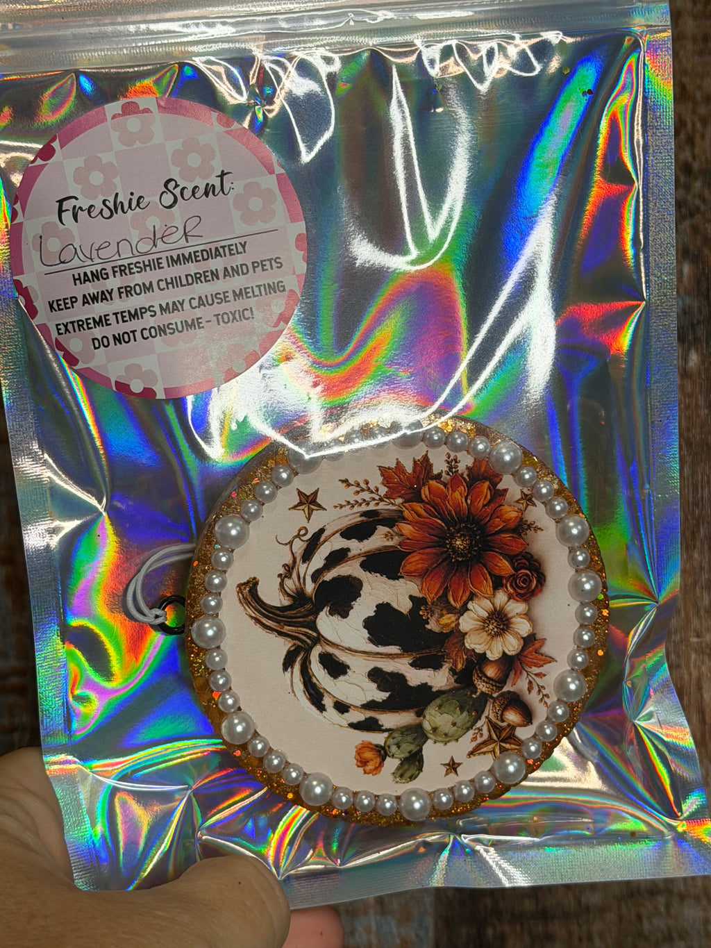 Cow Print Pumpkin Car Freshie | Fall Floral Pumpkin Design | Lavender Scent