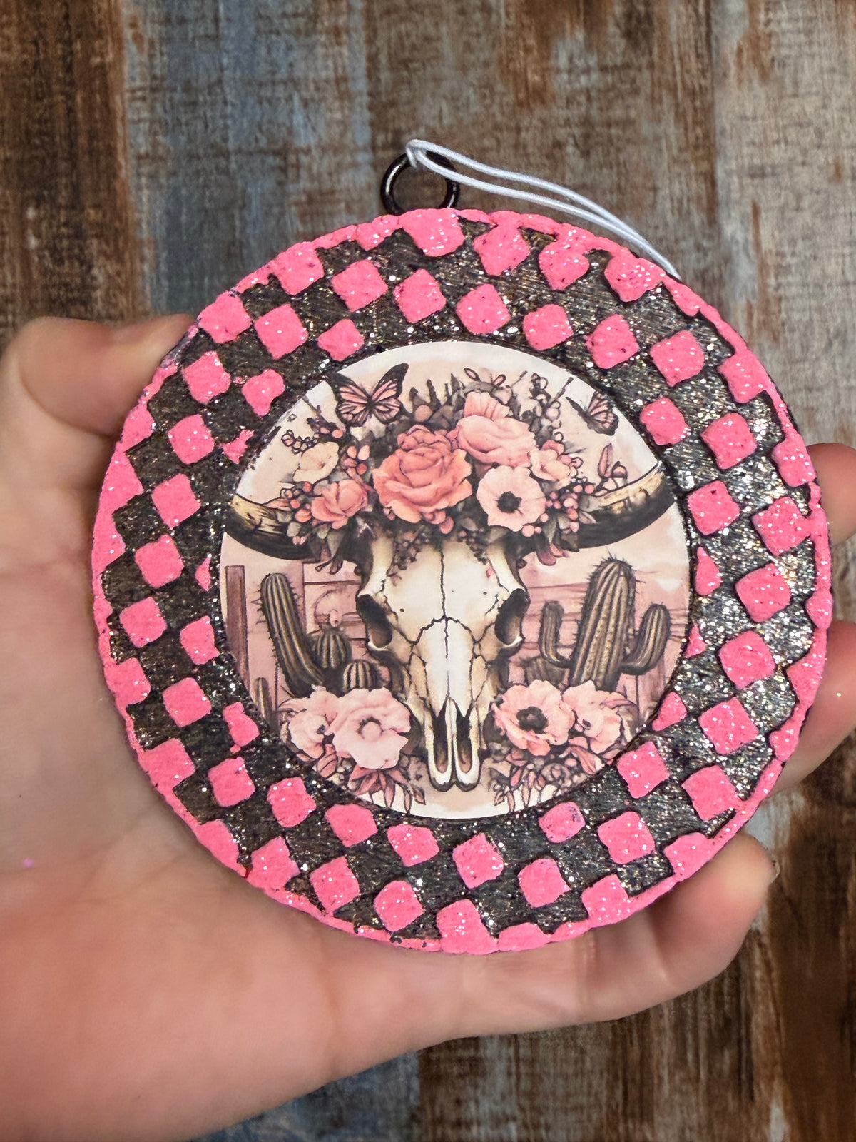 Pink Western Cow Skull Car Freshie | Black Sea Scent