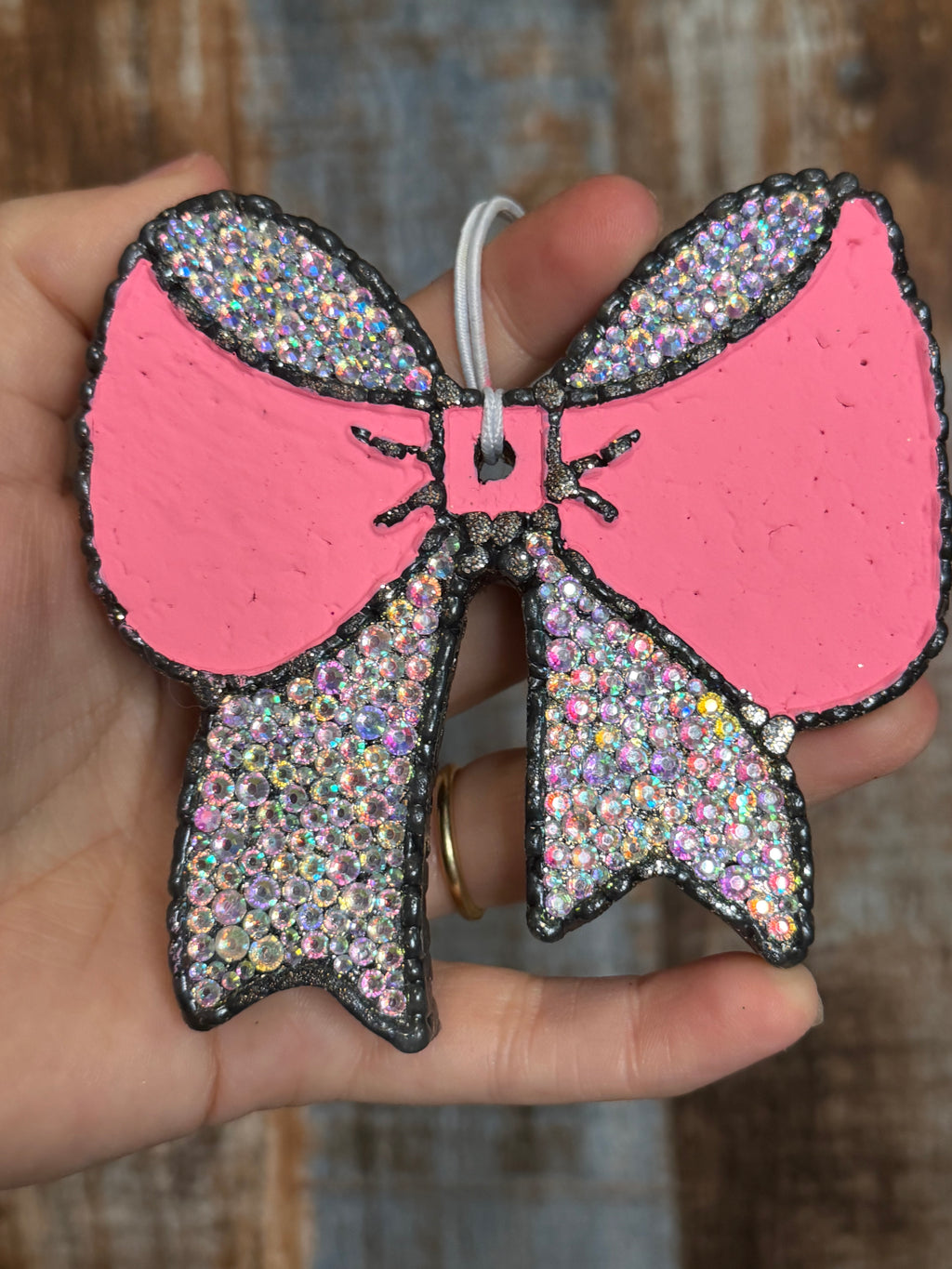 Pink Rhinestone Bow Car Freshie | Girly Bling Air Freshener | Golden Harvest Scent