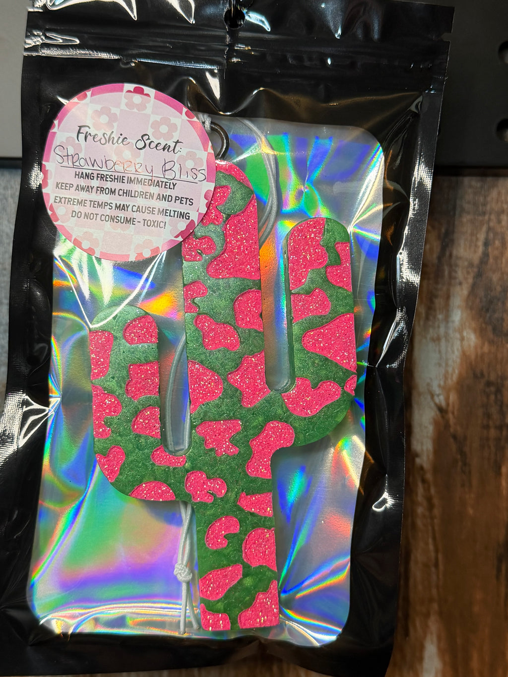 Cactus Car Freshie – Strawberry Bliss Scent | Western Desert Air Freshener