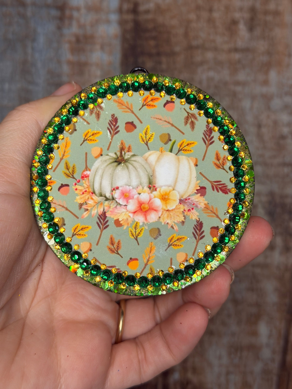 Floral Pumpkin Car Freshie | Birthday Cake Scent | Sage Green Fall Car Air Freshener | Glitter Pumpkin Freshie | Autumn Car Decor