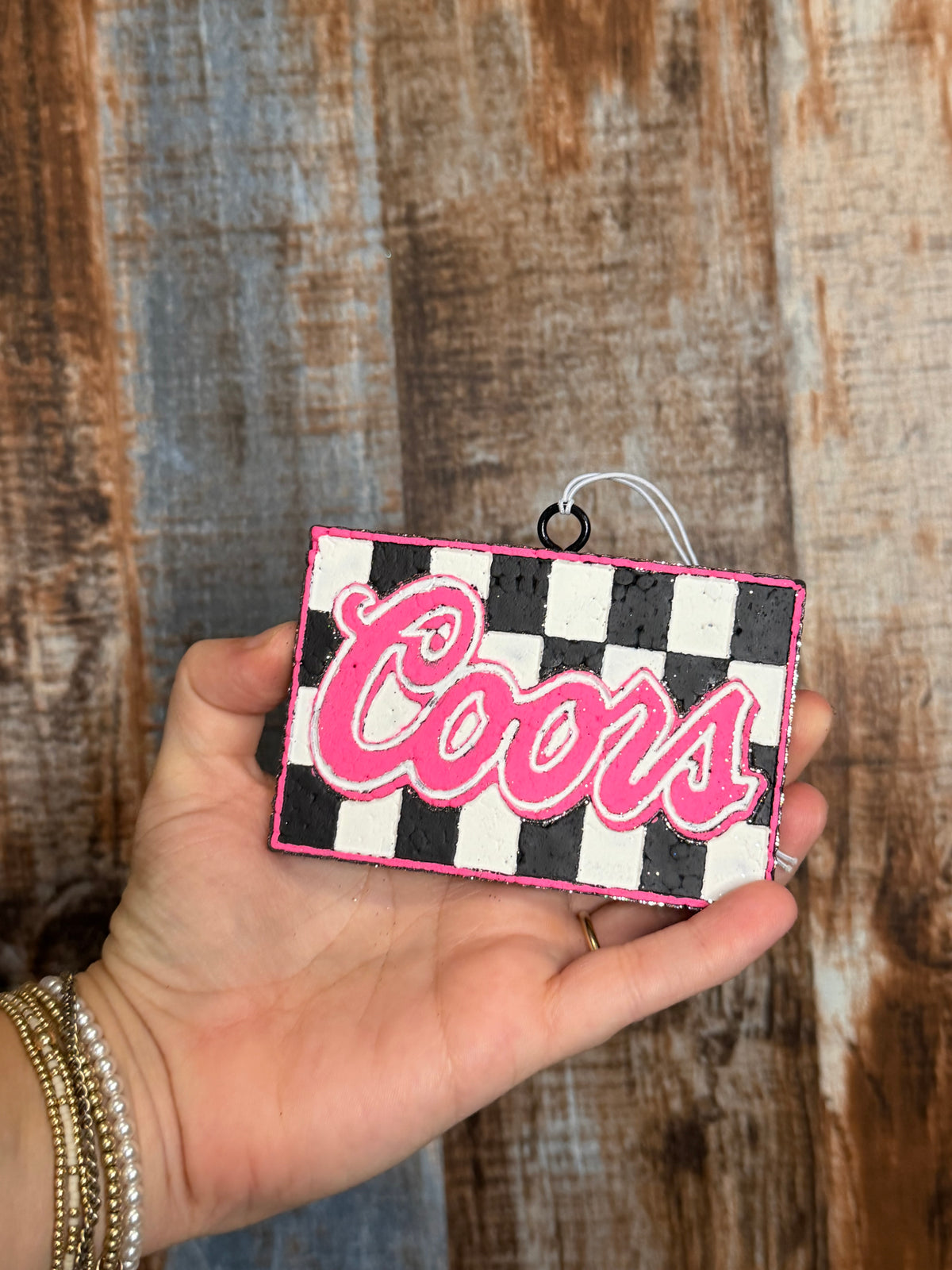 Pink Coors Checkerboard Car Freshie | Strawberry Bliss Scent