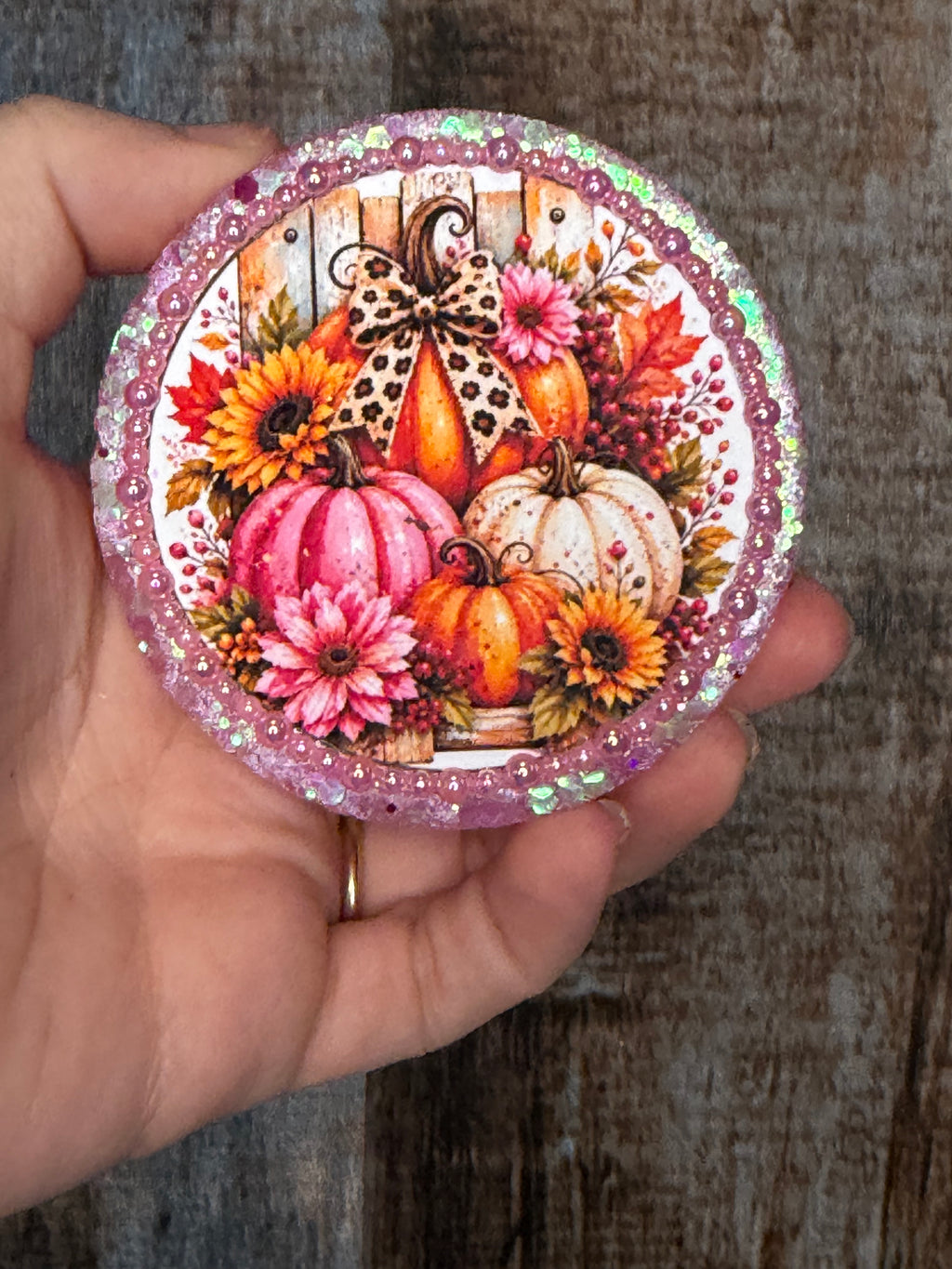 Pink Pumpkin Car Freshie | Leather & Lace Scent | Floral Fall Car Air Freshener | Leopard Bow Pumpkin Freshie | Girly Autumn Car Decor