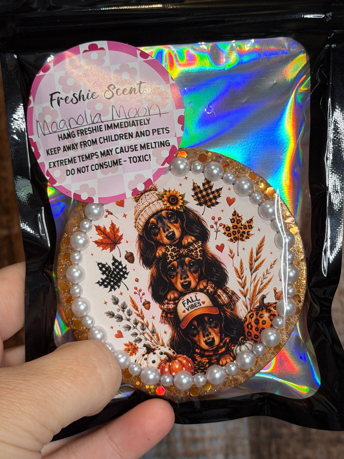 Fall Dachshund Car Freshie | Cute Fall Dog Air Freshener | Magnolia Moon Scent