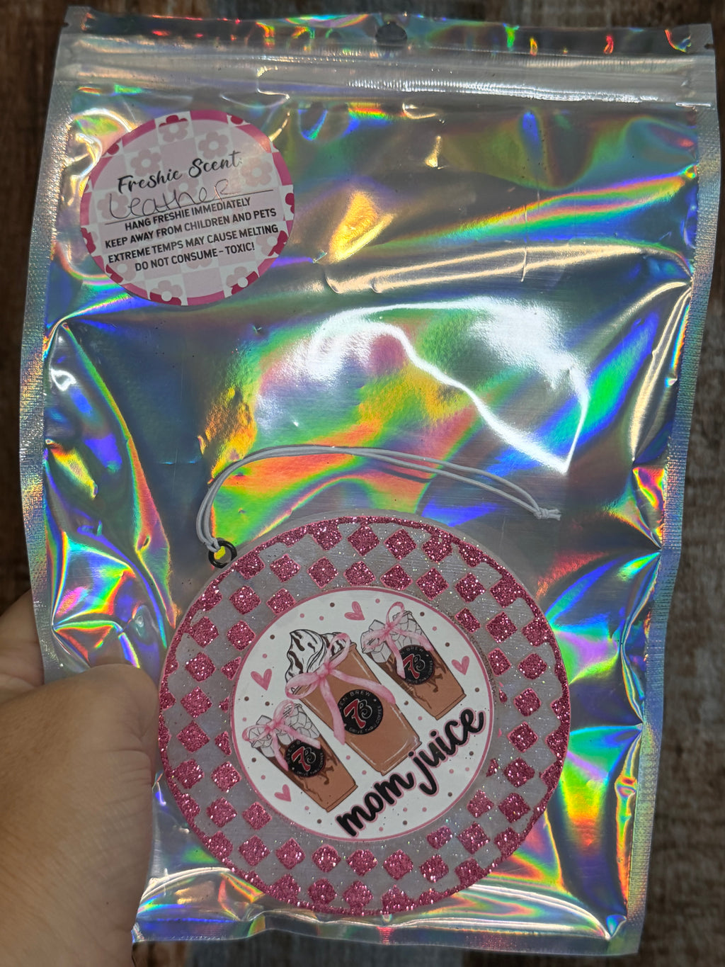Mom Juice Coffee Car Freshie | Belle Scent | Pink Glitter Air Freshener
