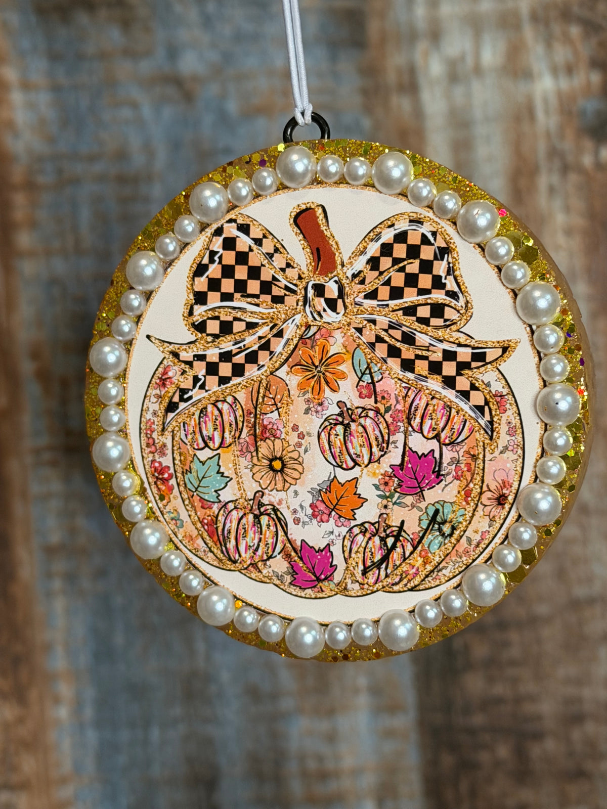 Floral Pumpkin Bow Car Freshie | Girly Fall Air Freshener | Leather & Lace Scent