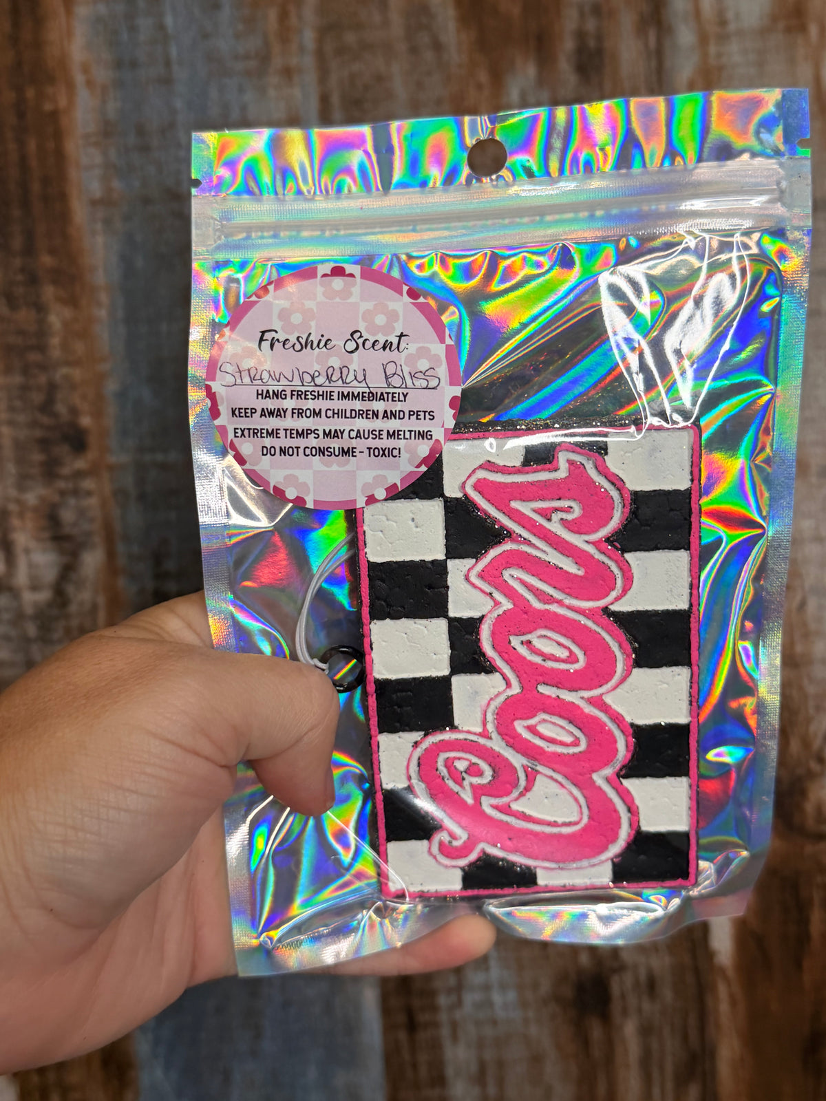 Pink Coors Checkerboard Car Freshie | Strawberry Bliss Scent
