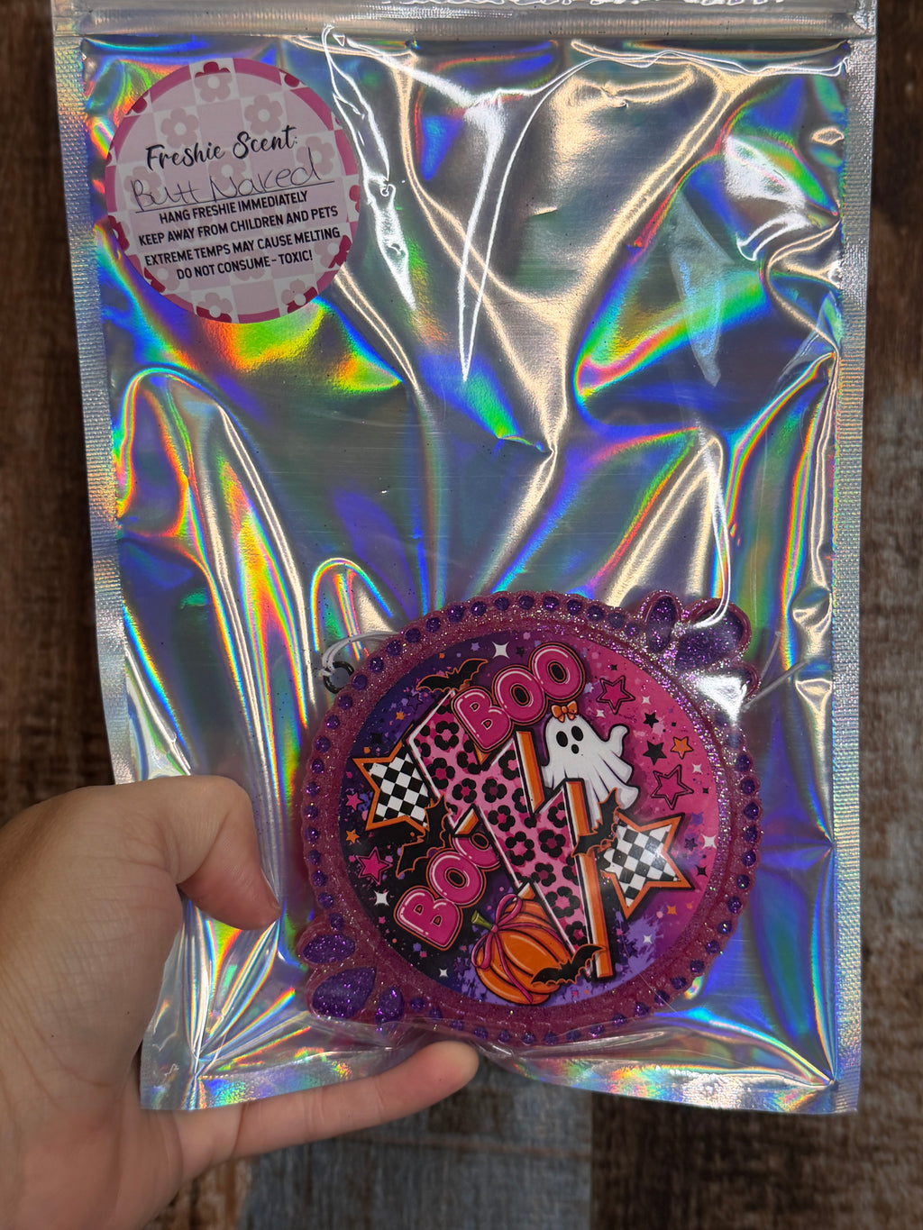 Pink Halloween Boo Car Freshie | Butt Naked Scent | Spooky Cute Air Freshener