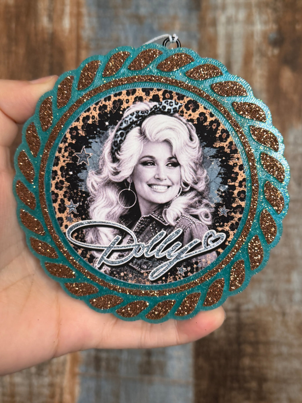 Dolly Parton Car Freshie | Turquoise & Bronze Glitter Western Air Freshener | Strawberry Bliss Scent