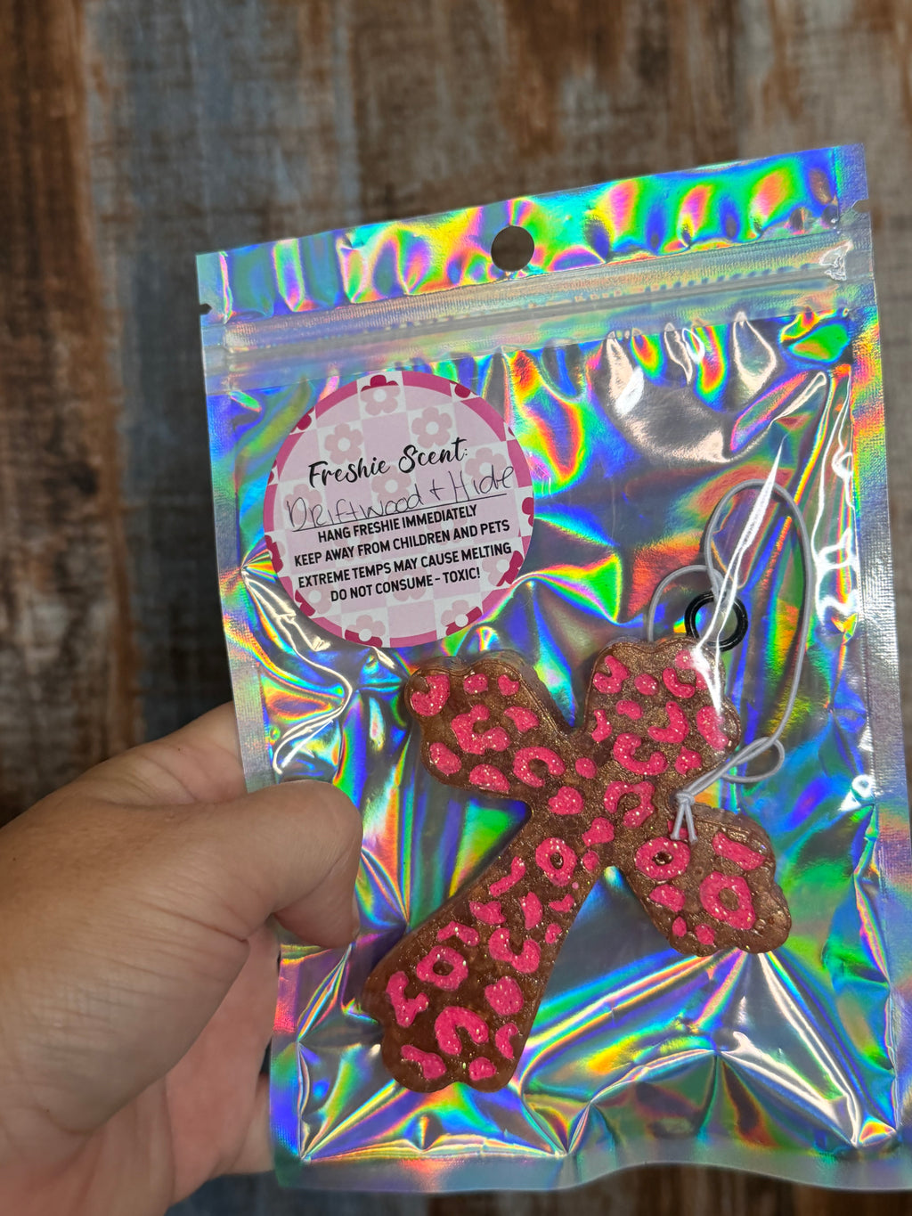 Leopard Cross Car Freshie | Driftwood & Hide Scent