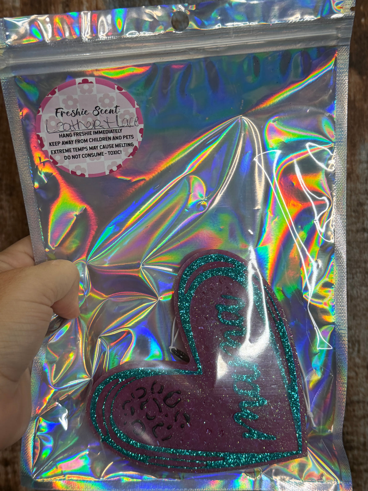 Mama Heart Car Freshie | Pink & Turquoise Glitter Western Air Freshener | Leather & Lace Scent